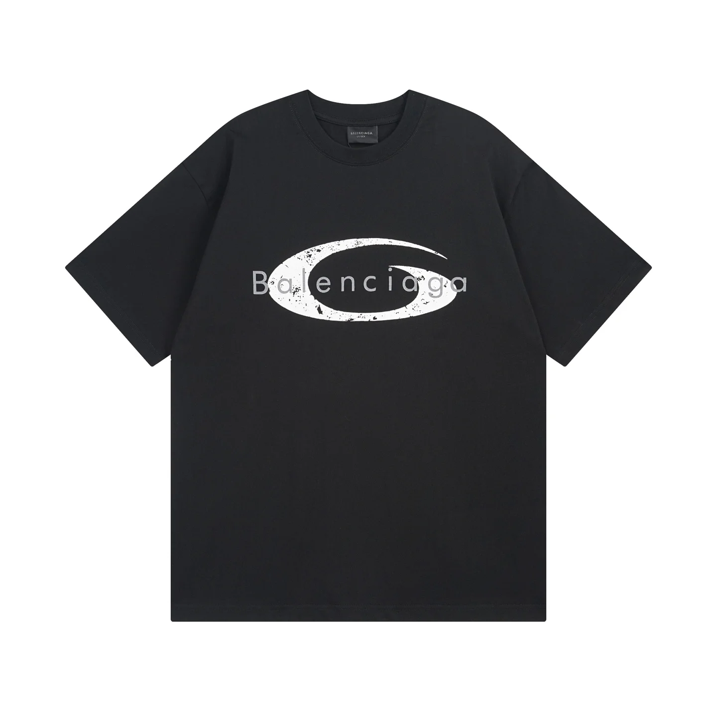 Balenciaga Black Distressed Logo OS T-Shirt