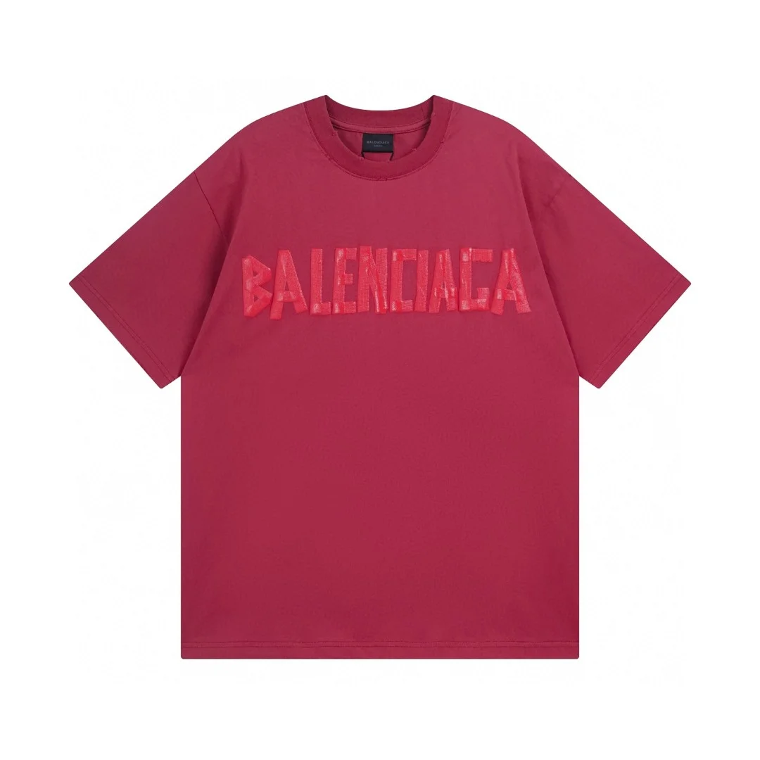 Balenciaga 23ss Washed Red Tape Print T-Shirt