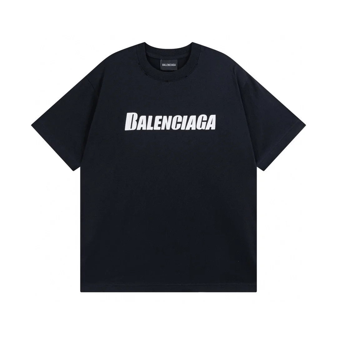 Balenciaga Black Logo Distressed OS T-Shirt