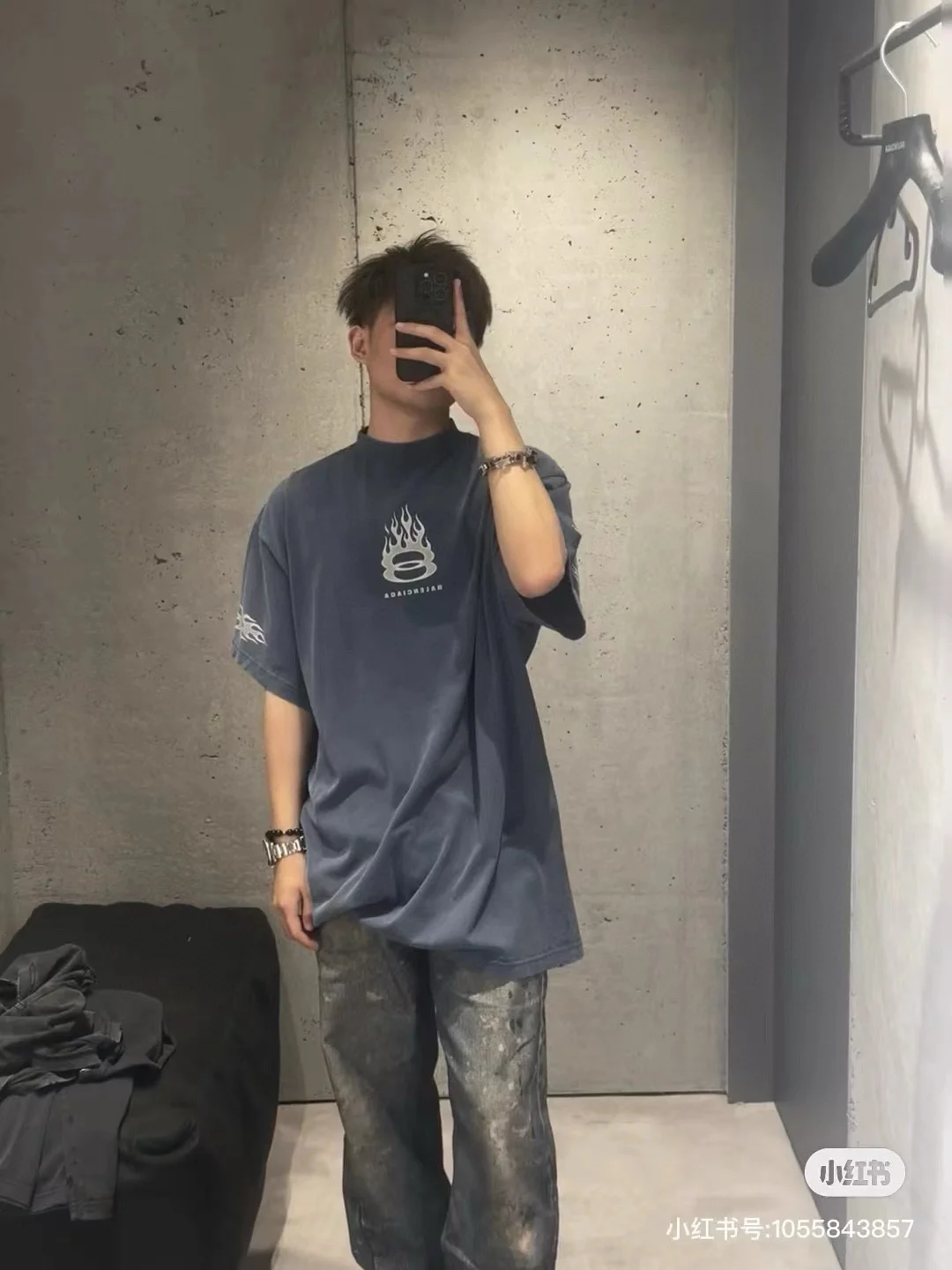 Balenciaga Washed Blue Flame Print OS T-Shirt