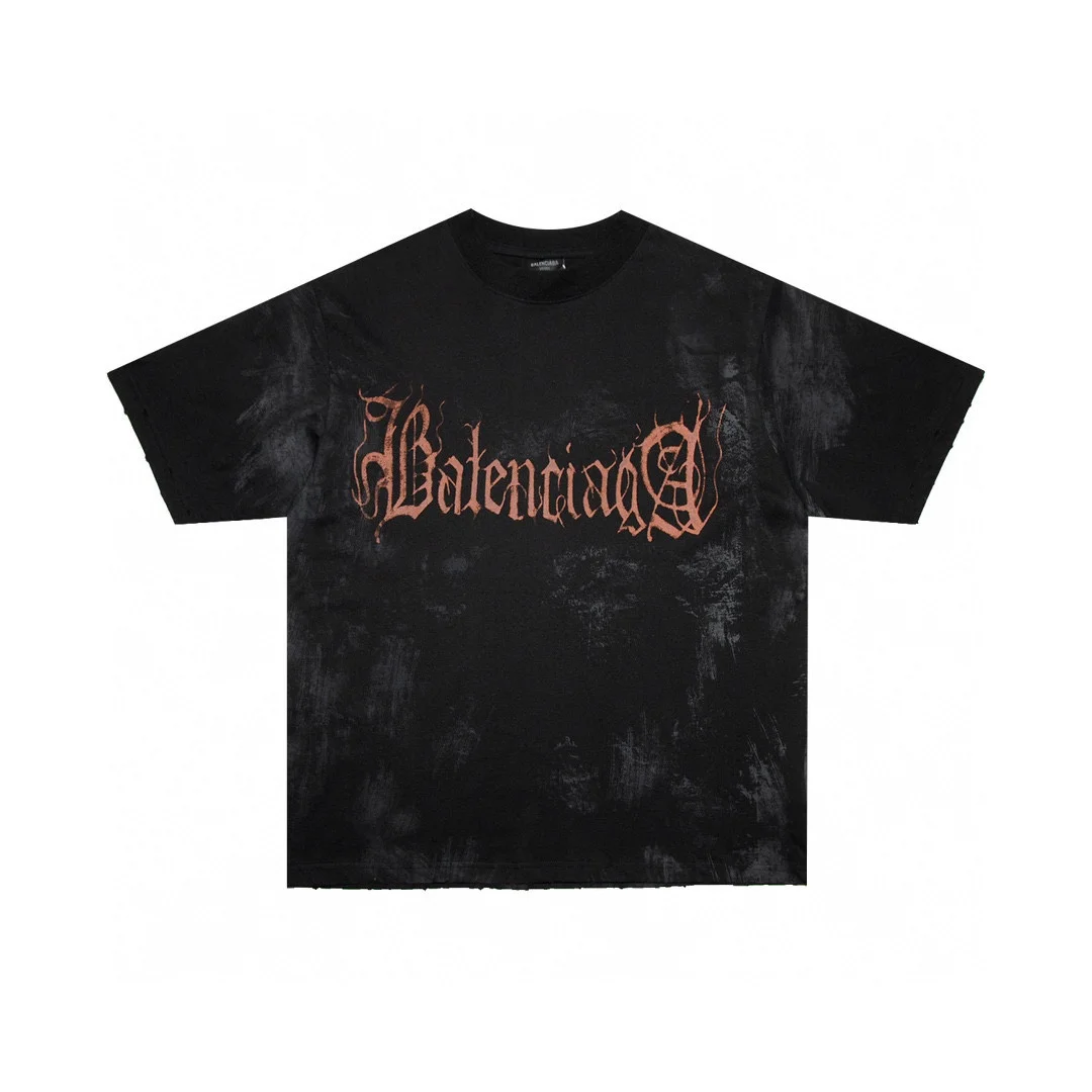Balenciaga Black Distressed TieDyed Logo T-Shirt