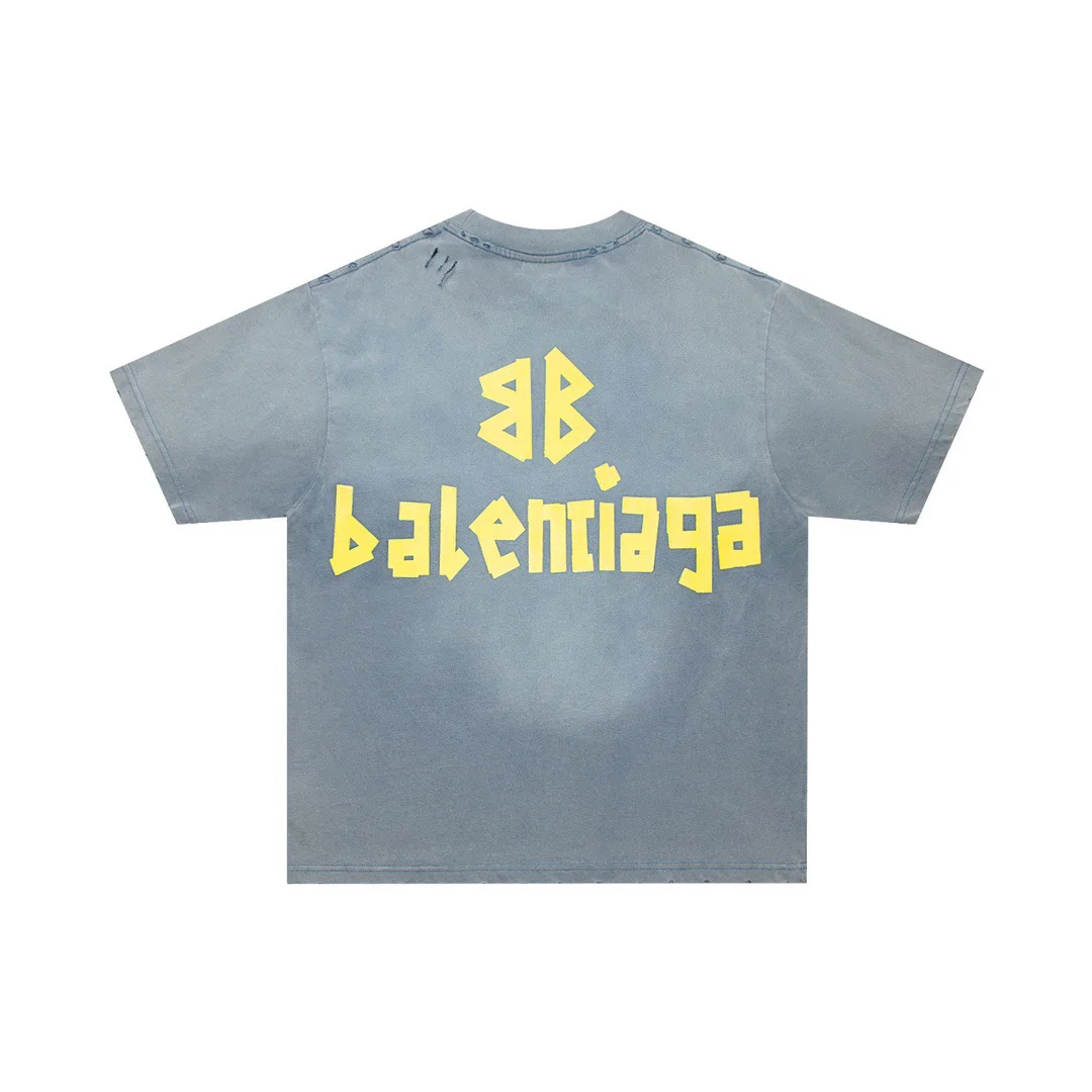 Balenciaga Yellow Tape Washed Sky Blue T-Shirt
