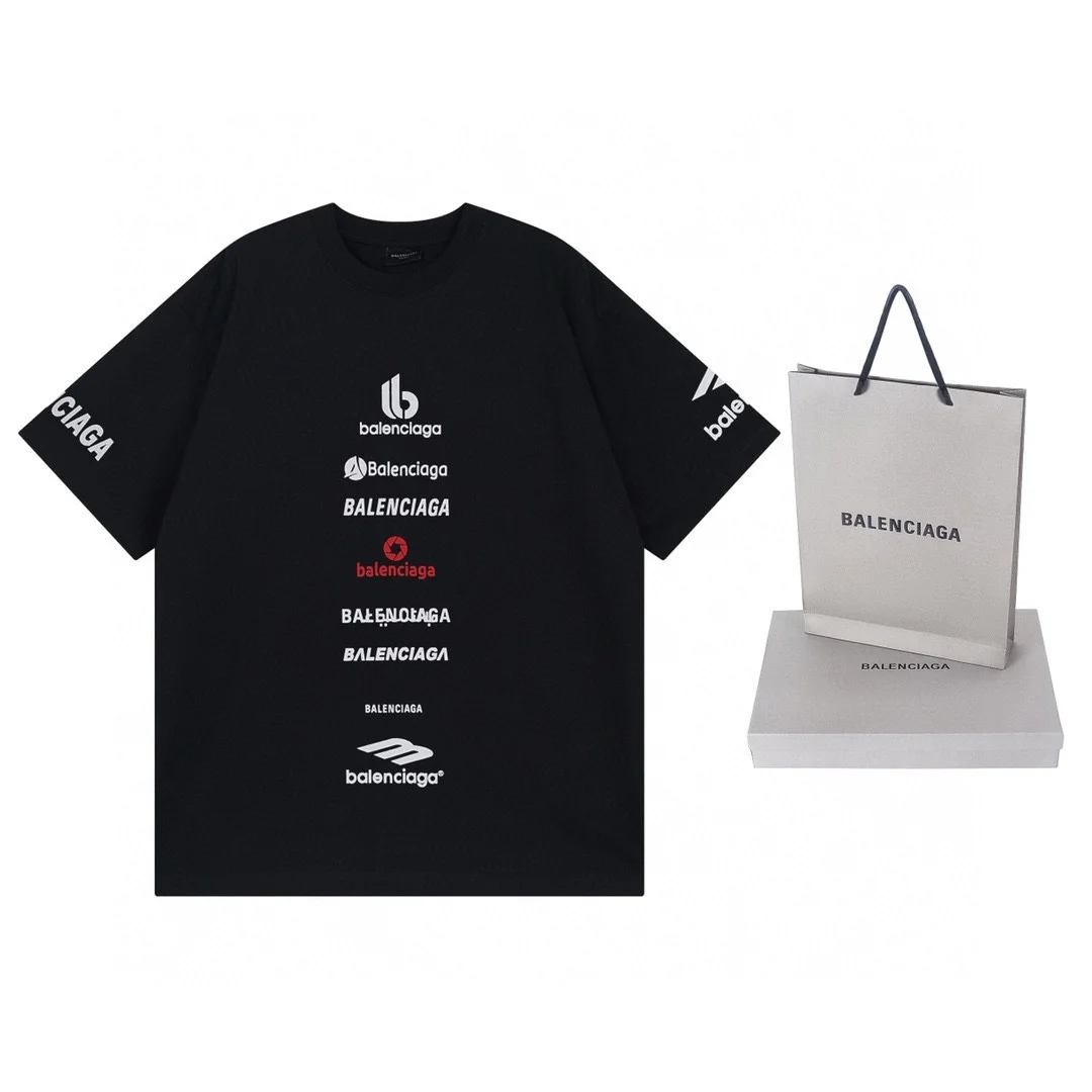 Balenciaga 2024 Black Multi-Logo OS T-Shirt