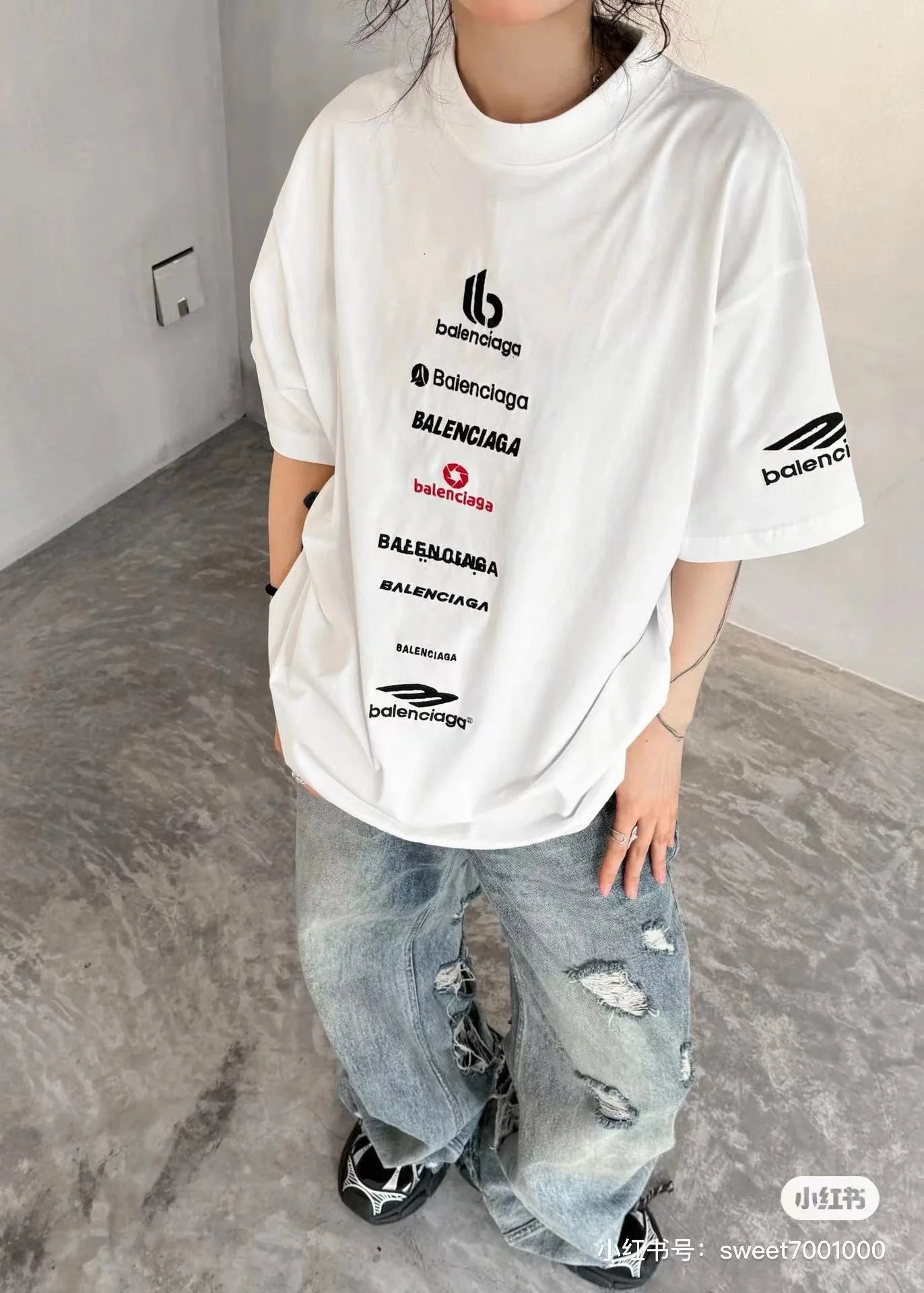 Balenciaga 2024 White Multi Logo Loose T-Shirt