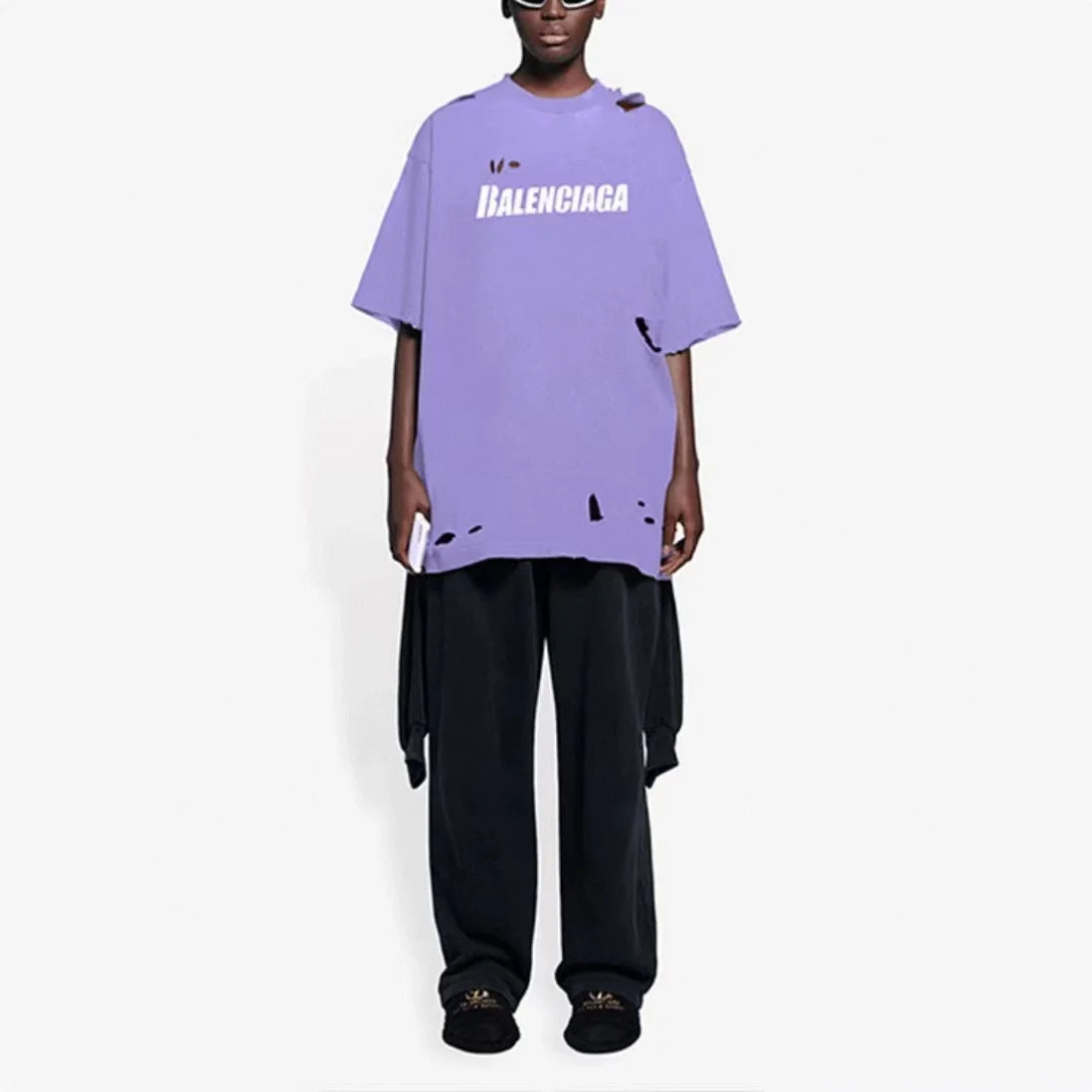 Balenciaga Purple Oversized Distressed Logo T-Shirt