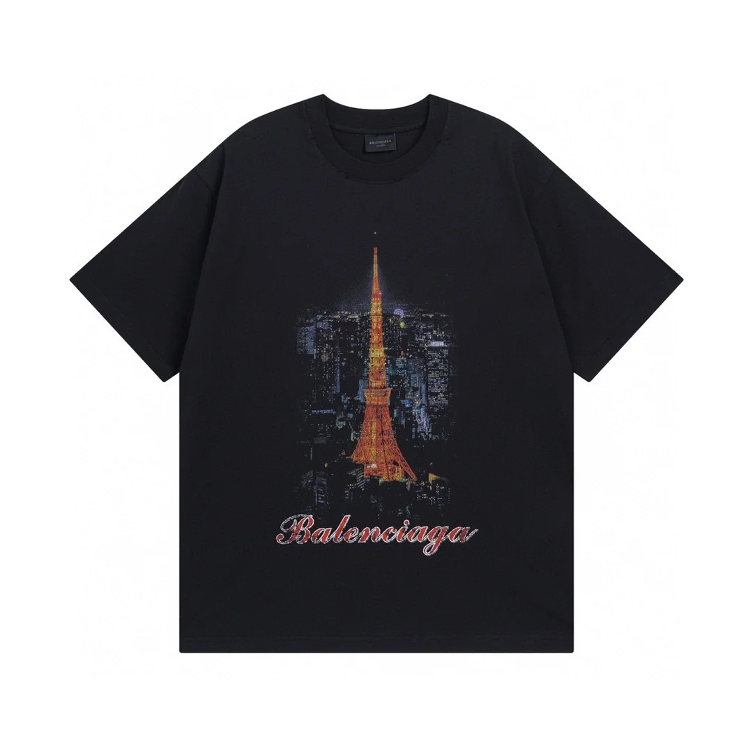 Balenciaga Black Tokyo Tower Washed OS T-Shirt