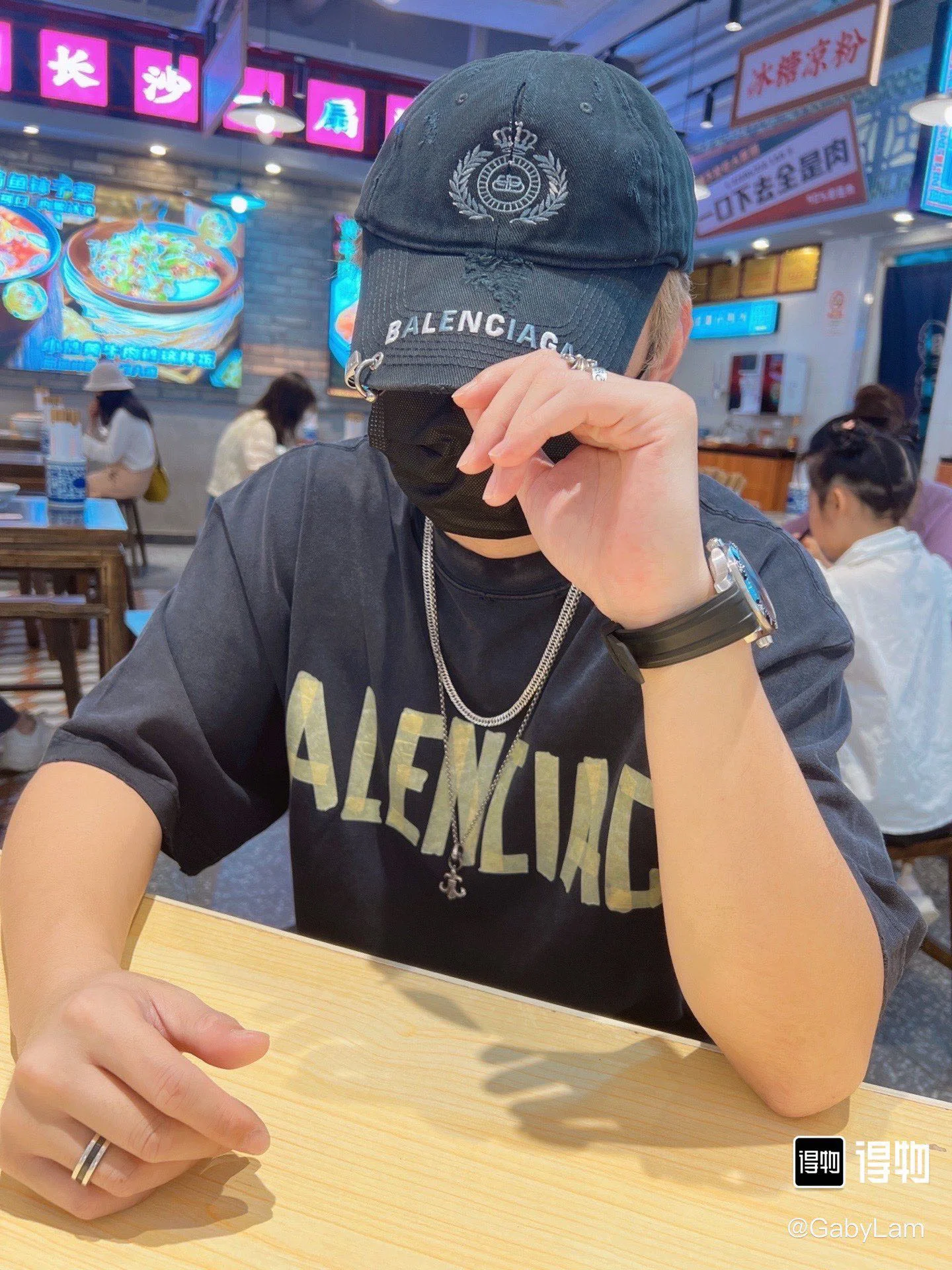 Balenciaga 23ss Washed Black Tape Print T-Shirt