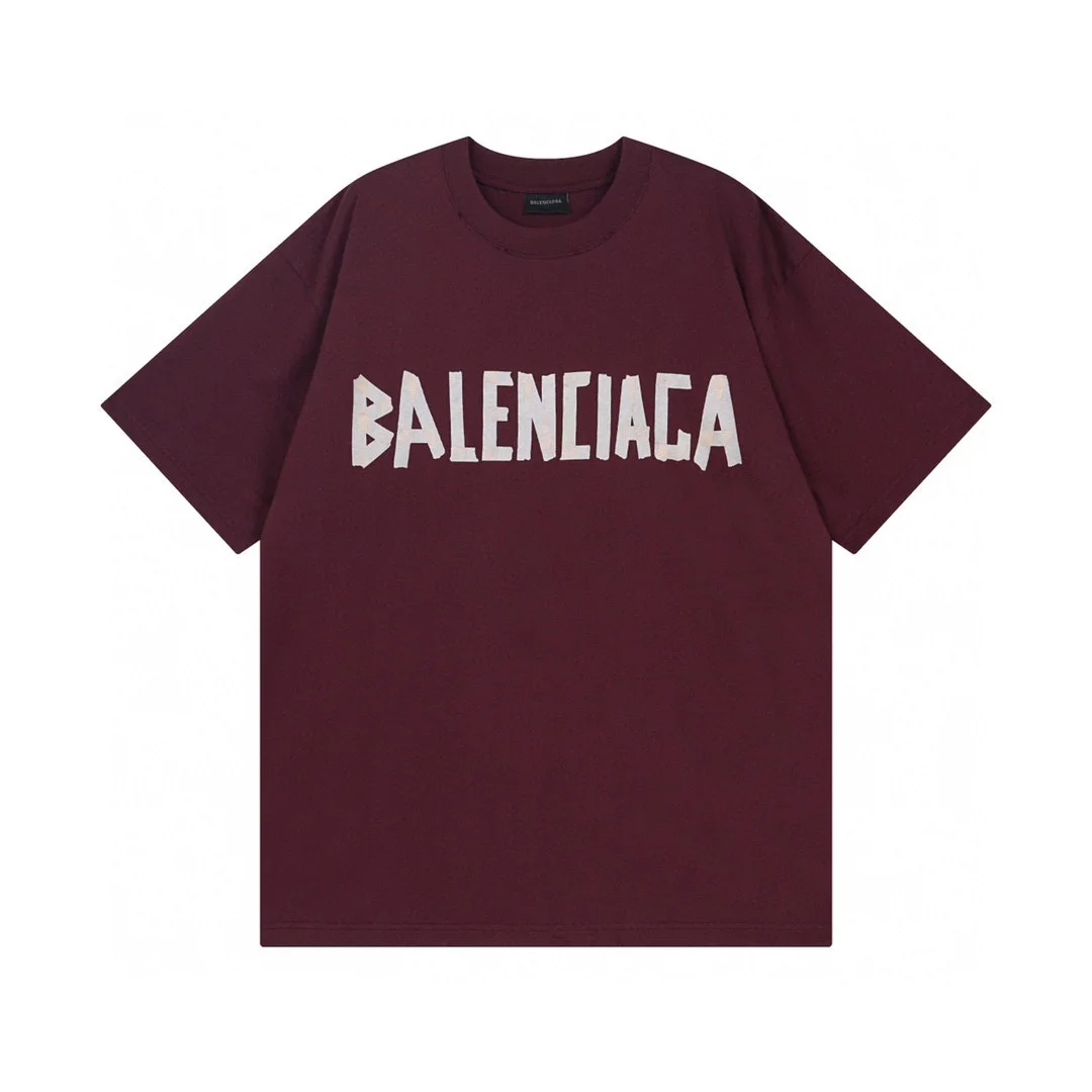 Balenciaga 23ss Burgundy Tape Print T-Shirt