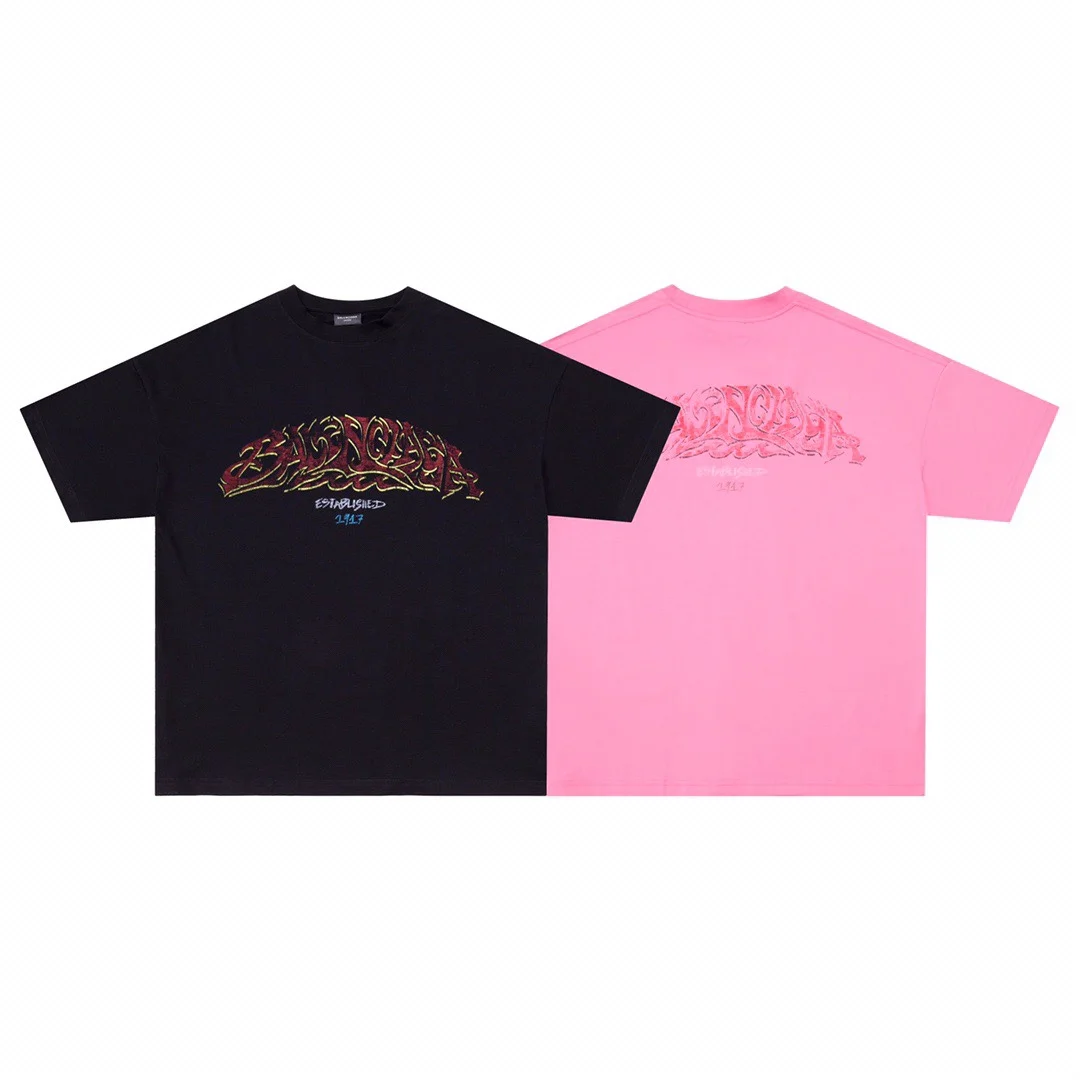 Balenciaga 24ss Paris Caps. Shadow Print T-Shirt (Black/Pink)