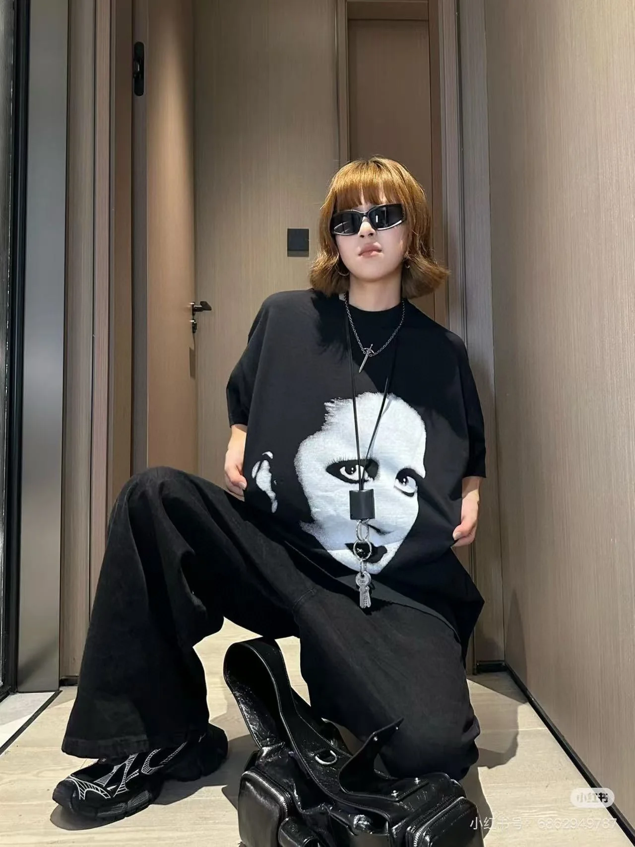 Balenciaga Black Musician Print NFC Chip Oversized T-Shirt