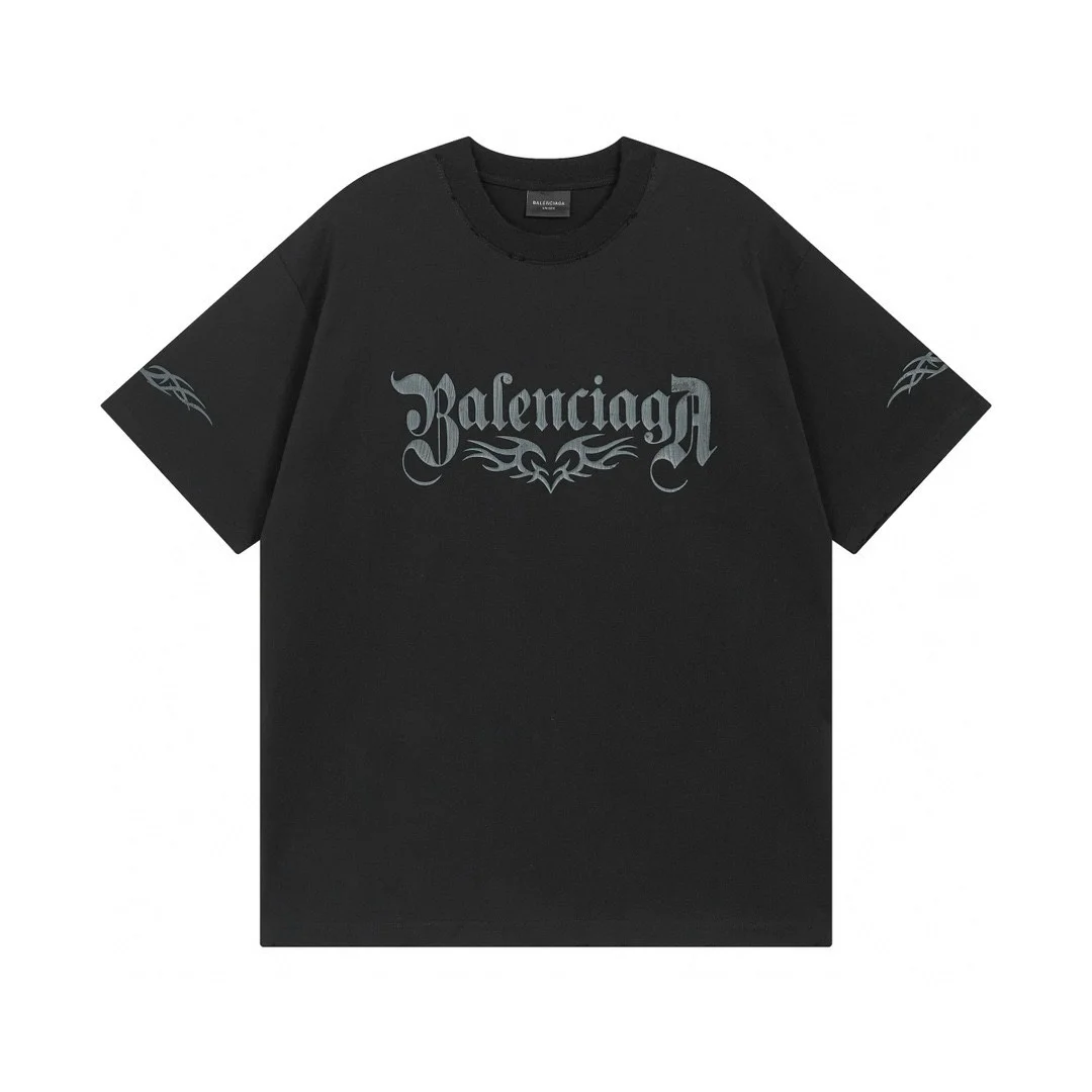 Balenciaga Black Tribal Heart Distressed OS T-Shirt