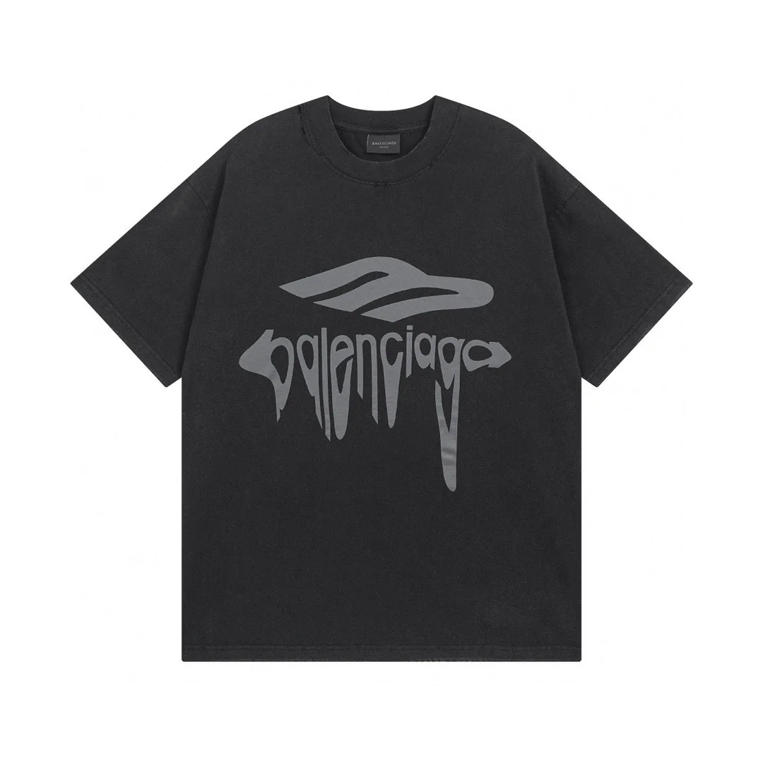 Balenciaga Washed Black 3M Logo Distressed T-Shirt