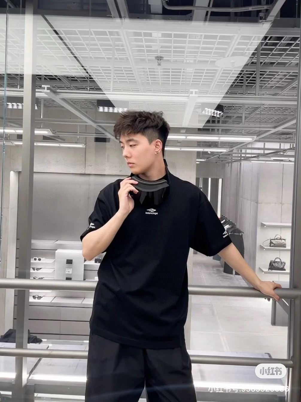 Balenciaga 2025 3B Logo Black Embro OS T-Shirt