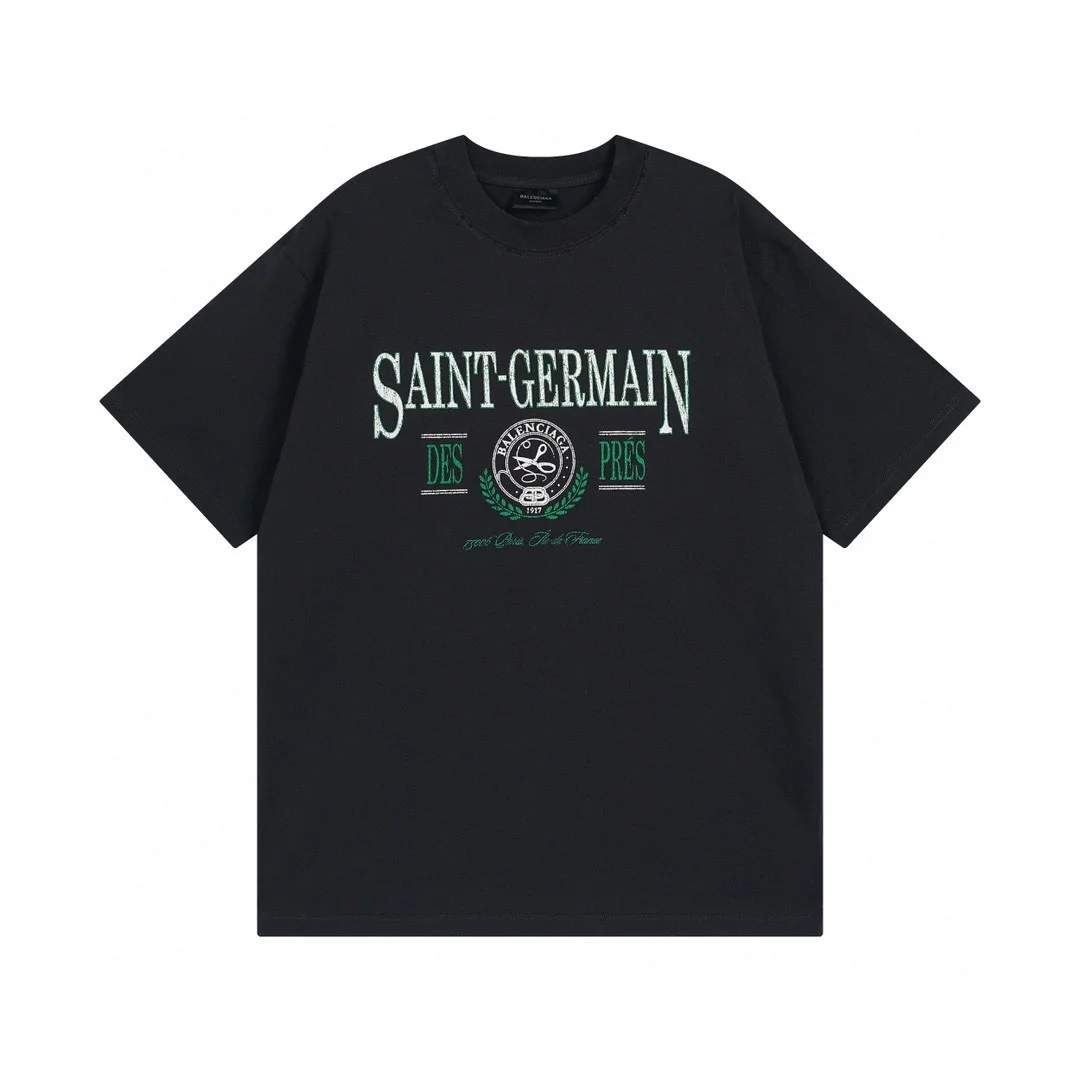 Balenciaga Black Blue Distressed Logo OS T-Shirt