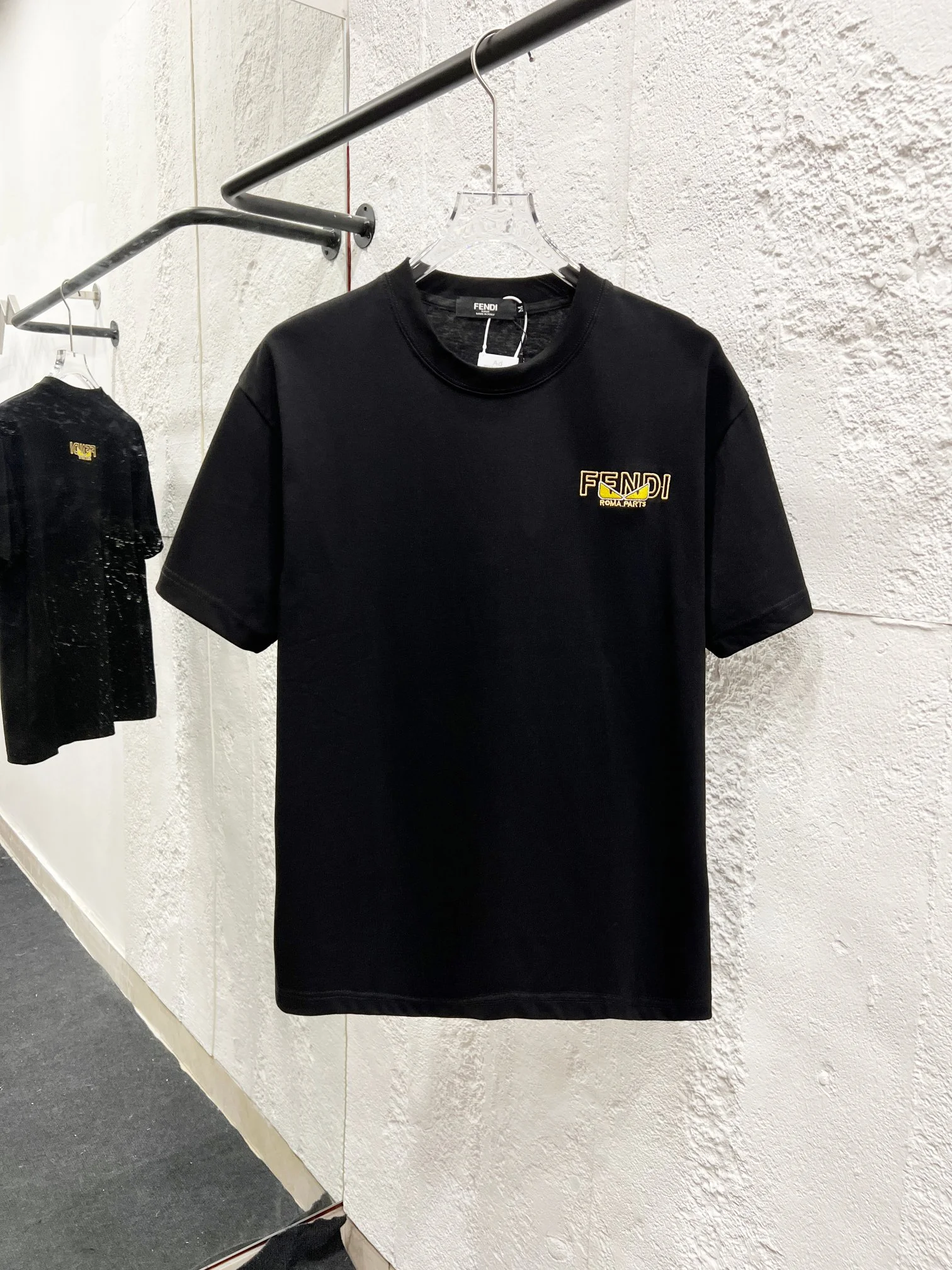 Fendi 25ss Black Embroidered Logo Cotton T-Shirt