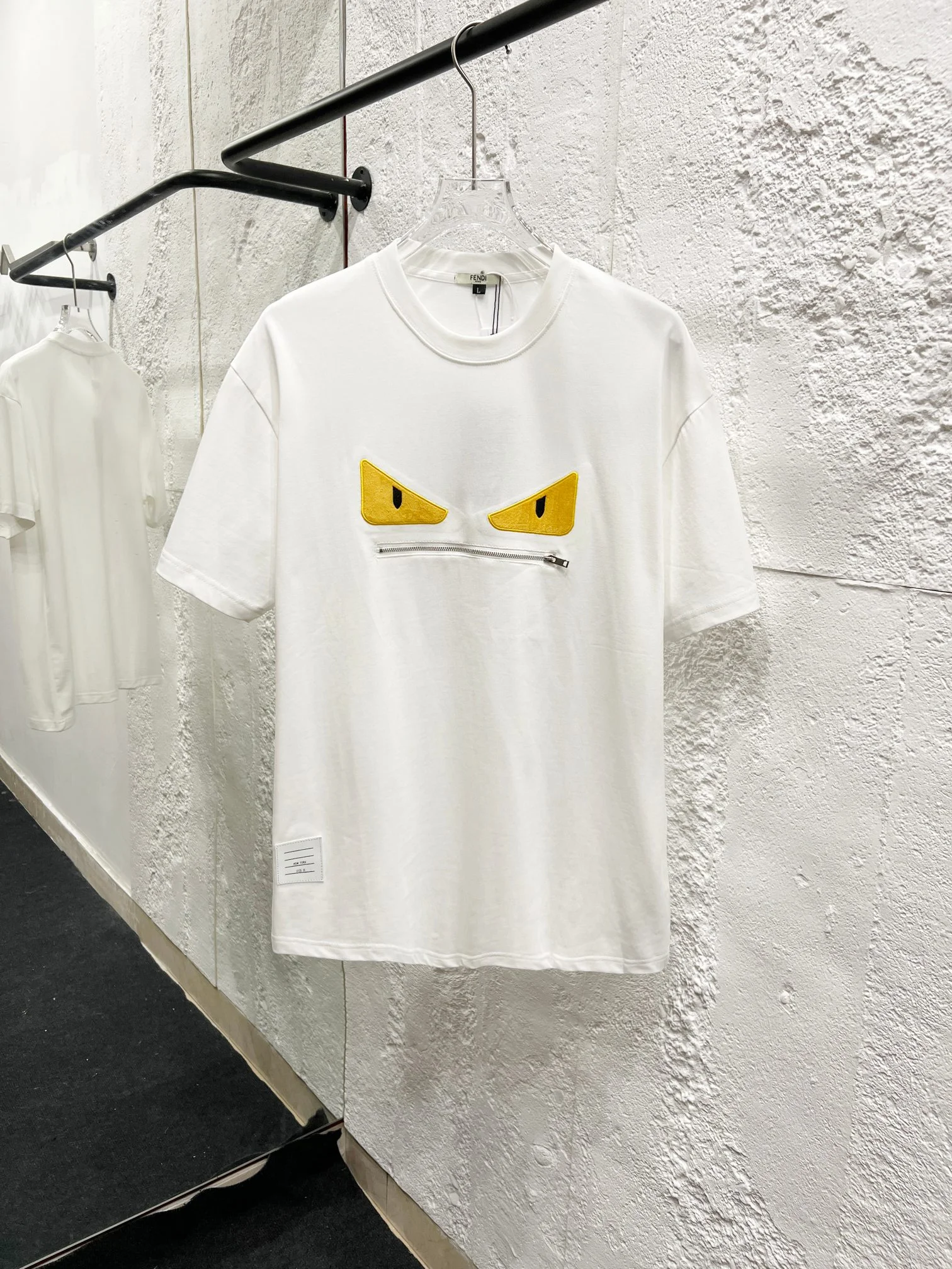 Fendi 25ss White T-Shirt With Embroidered Monster Eyes