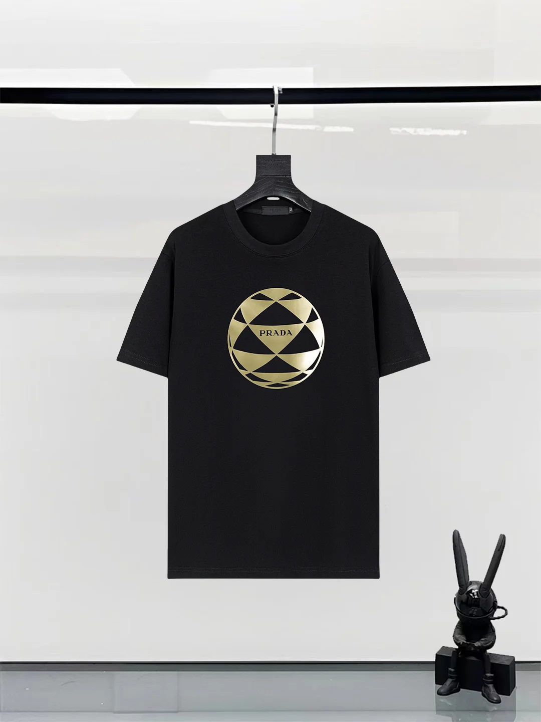 Prada Black 25ss Foam Print Logo 280g Cotton T-Shirt