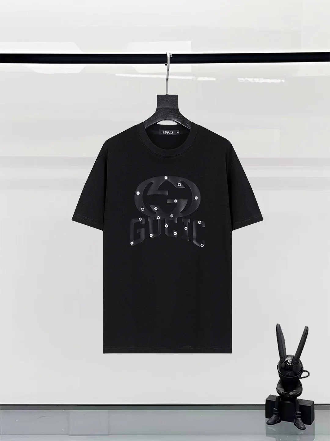 Gucci 25ss Black Logo-Studded Cotton T-Shirt