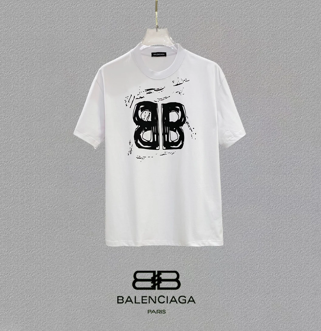Balenciaga White BB Logo Print Oversized T-Shirt