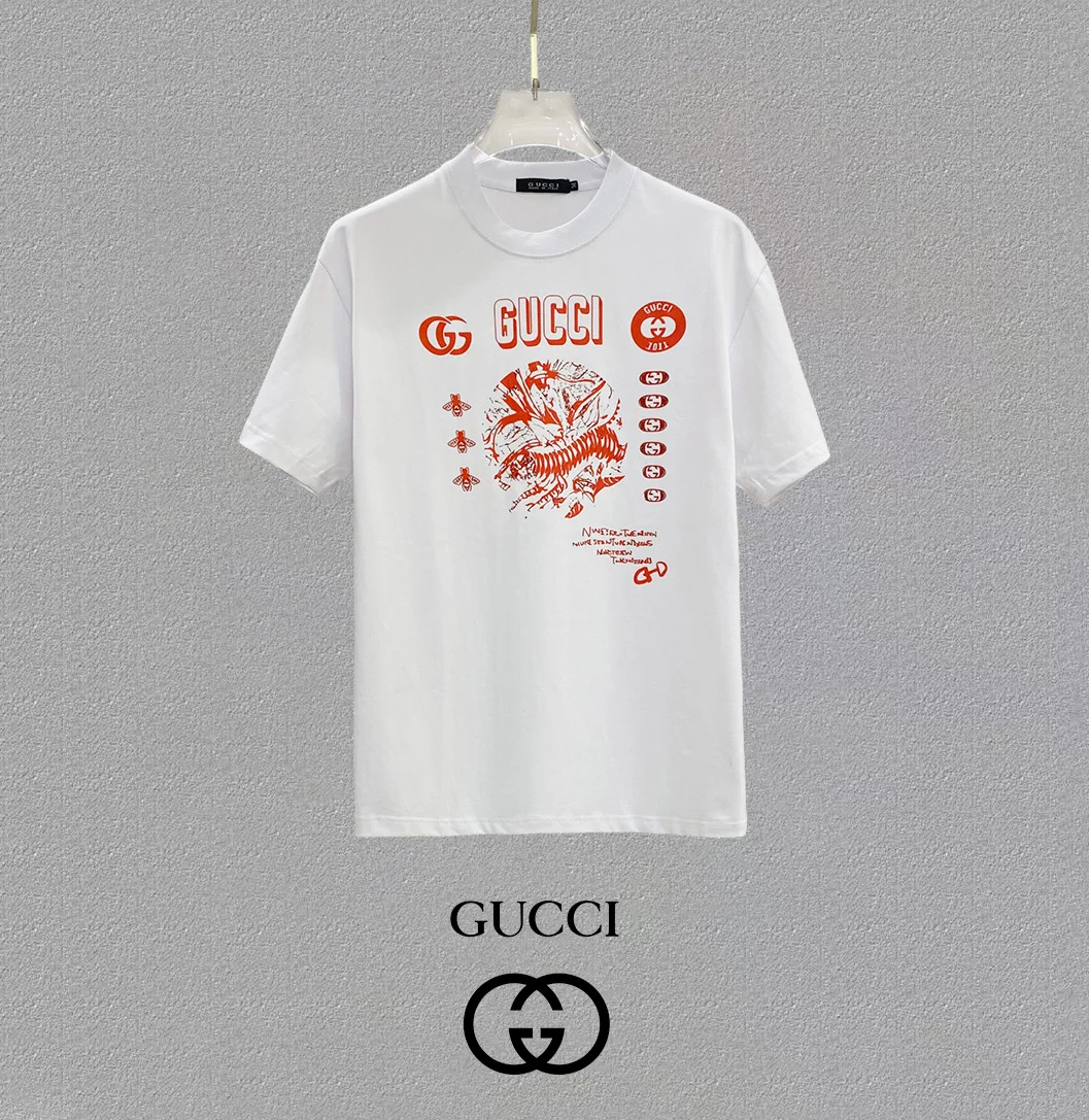 Gucci 25SS White Chest Printed Logo Crew-Neck T-Shirt