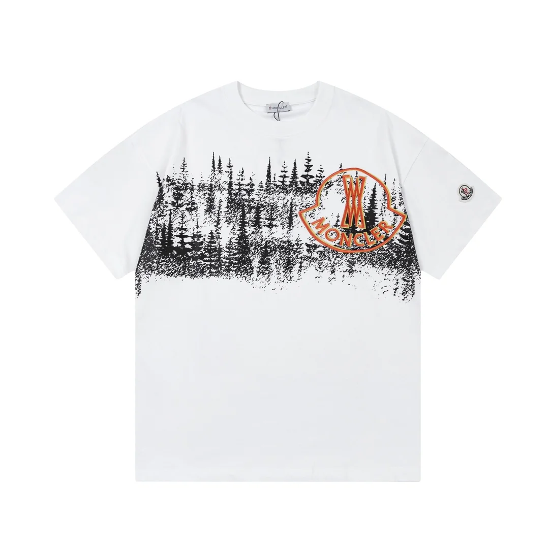 Moncler White Forest Oil Print Logo T-Shirt
