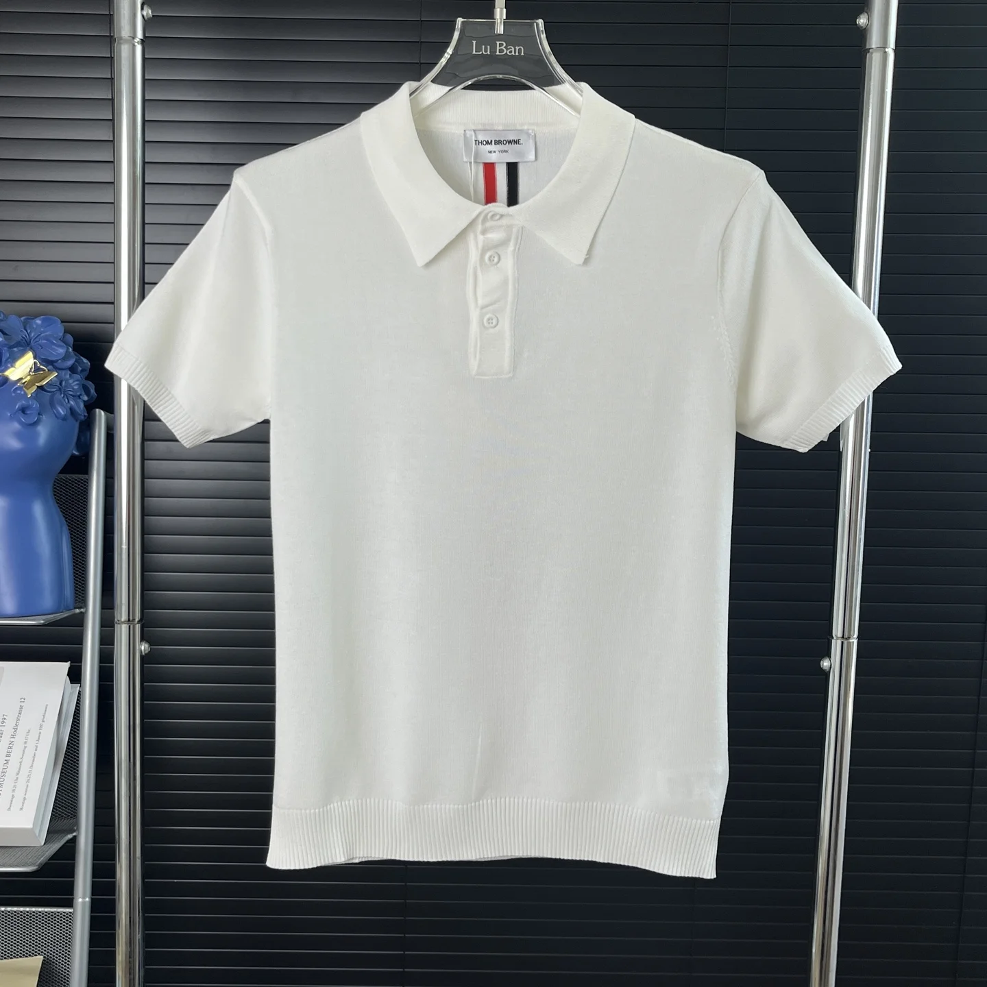Thom Browne White Knit Short-Sleeve Polo