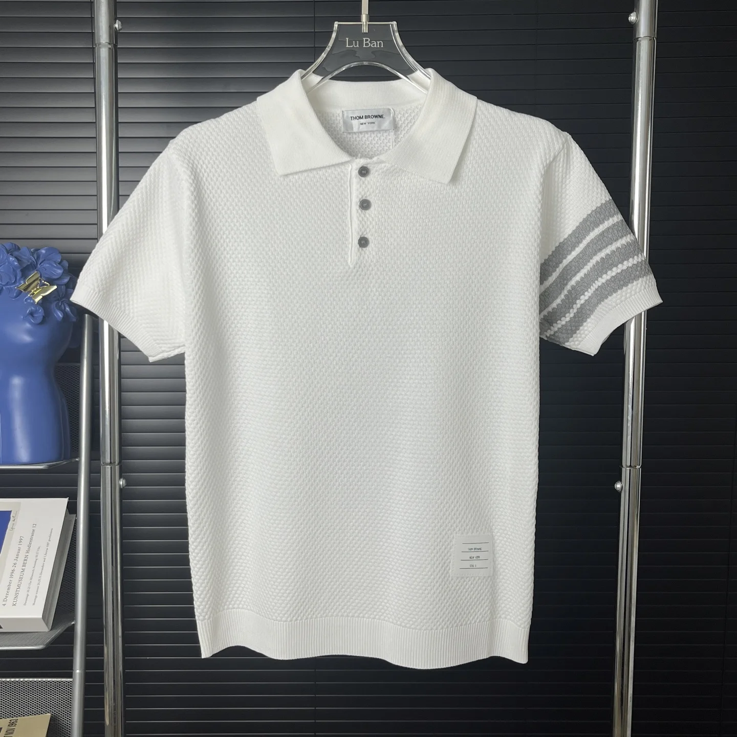 Thom Browne White 25ss Striped Knit Polo