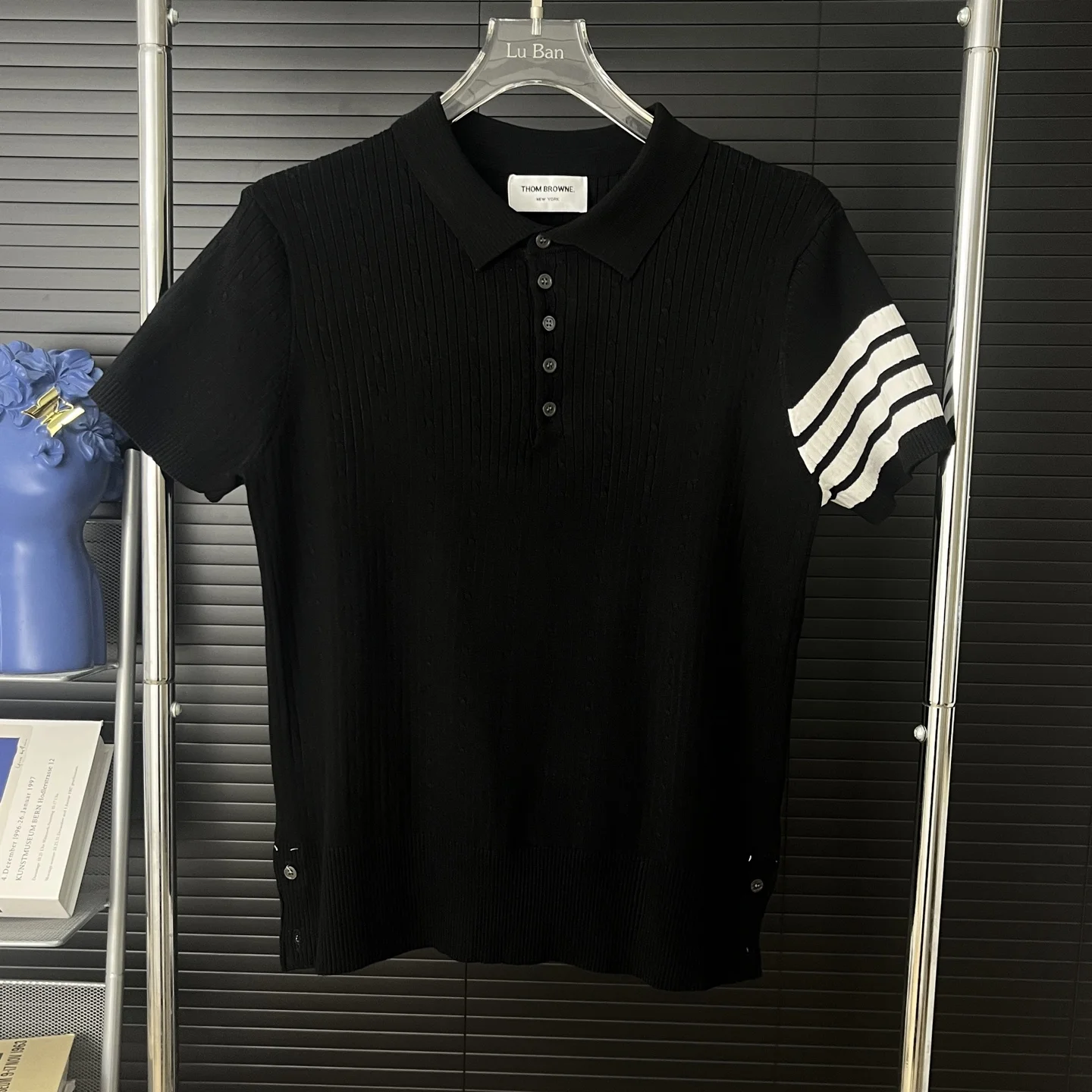 Thom Browne Black Knit Polo 4-Stripes