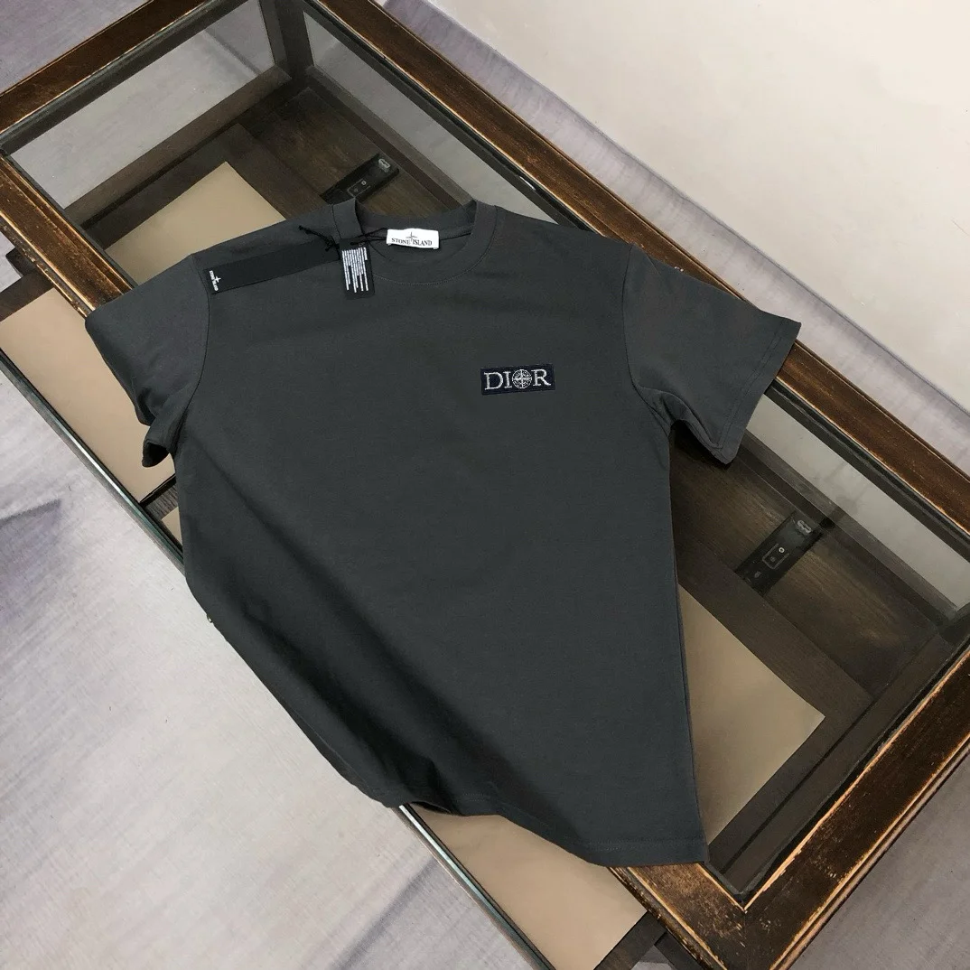 Stone Island Dark Gray Compass Logo Embroidery T-Shirt