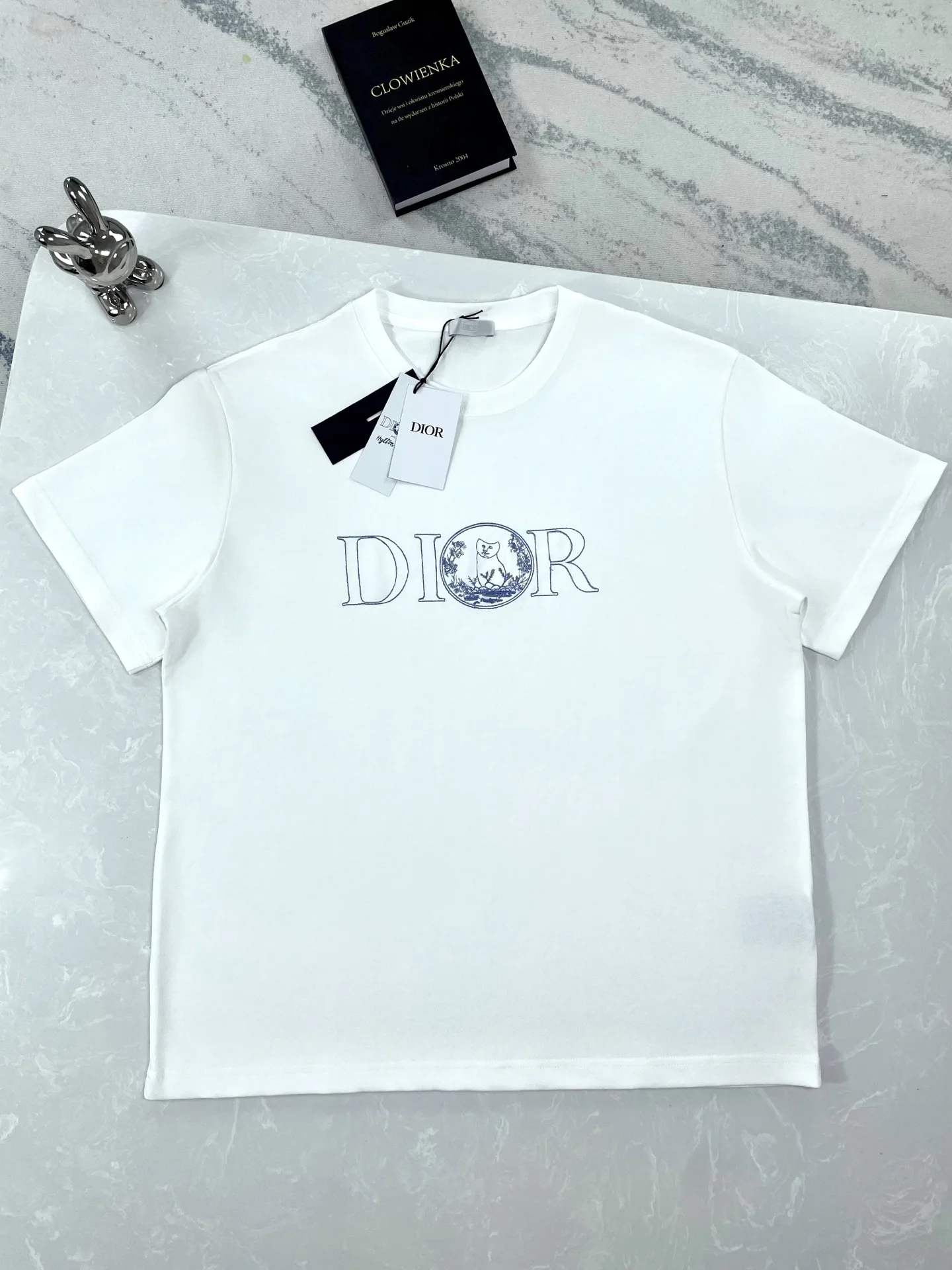 Dior 25ss White Cat Embroidered Crewneck T-Shirt