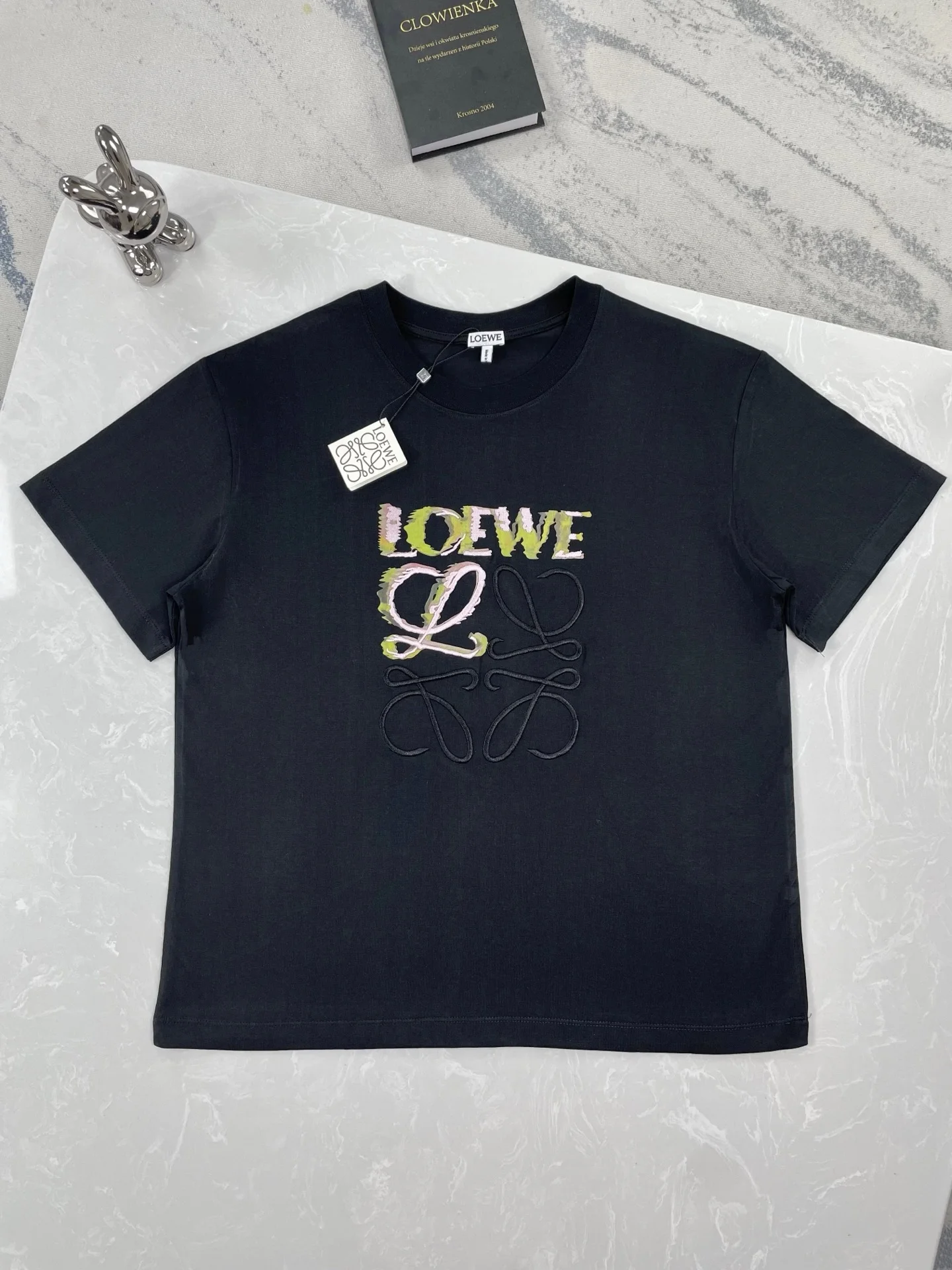 Loewe Black Abstract Embroidered Logo Crew Neck T-Shirt
