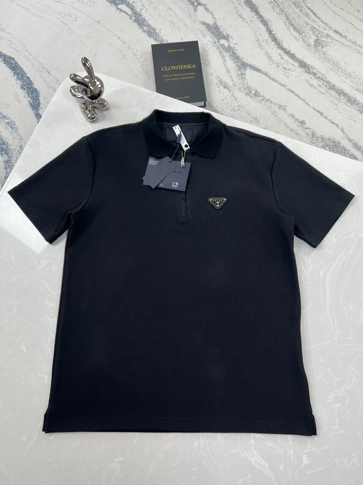 Prada Black Polo Shirt, Short Sleeve, 3 Tags, XS-L