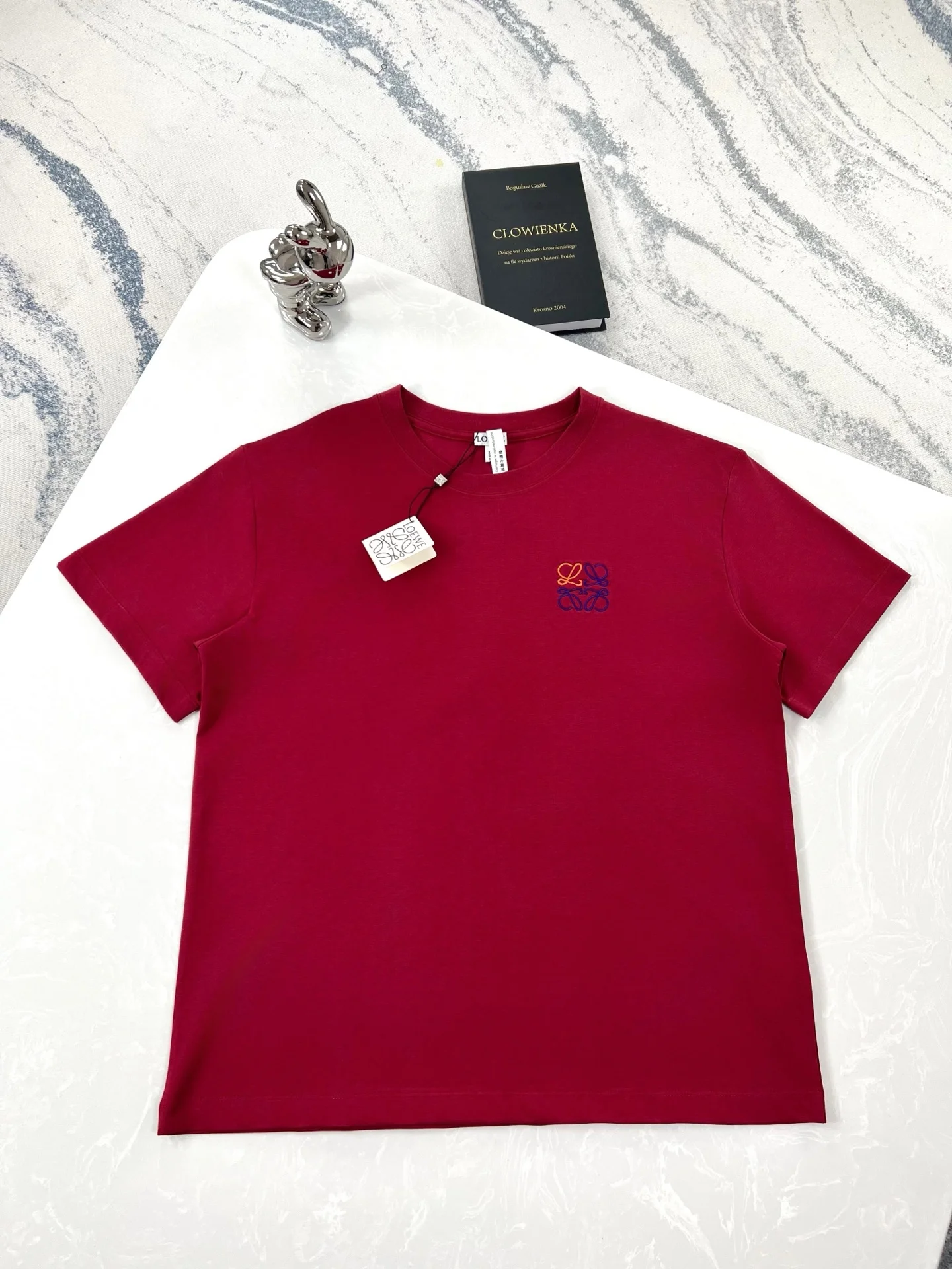 Loewe Red Anagram Embroidered Logo Chest T-Shirt