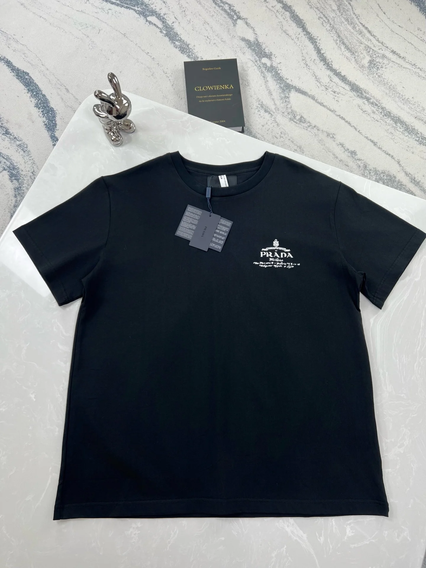 Prada 25 New Black Printed Logo Crew Neck T-Shirt