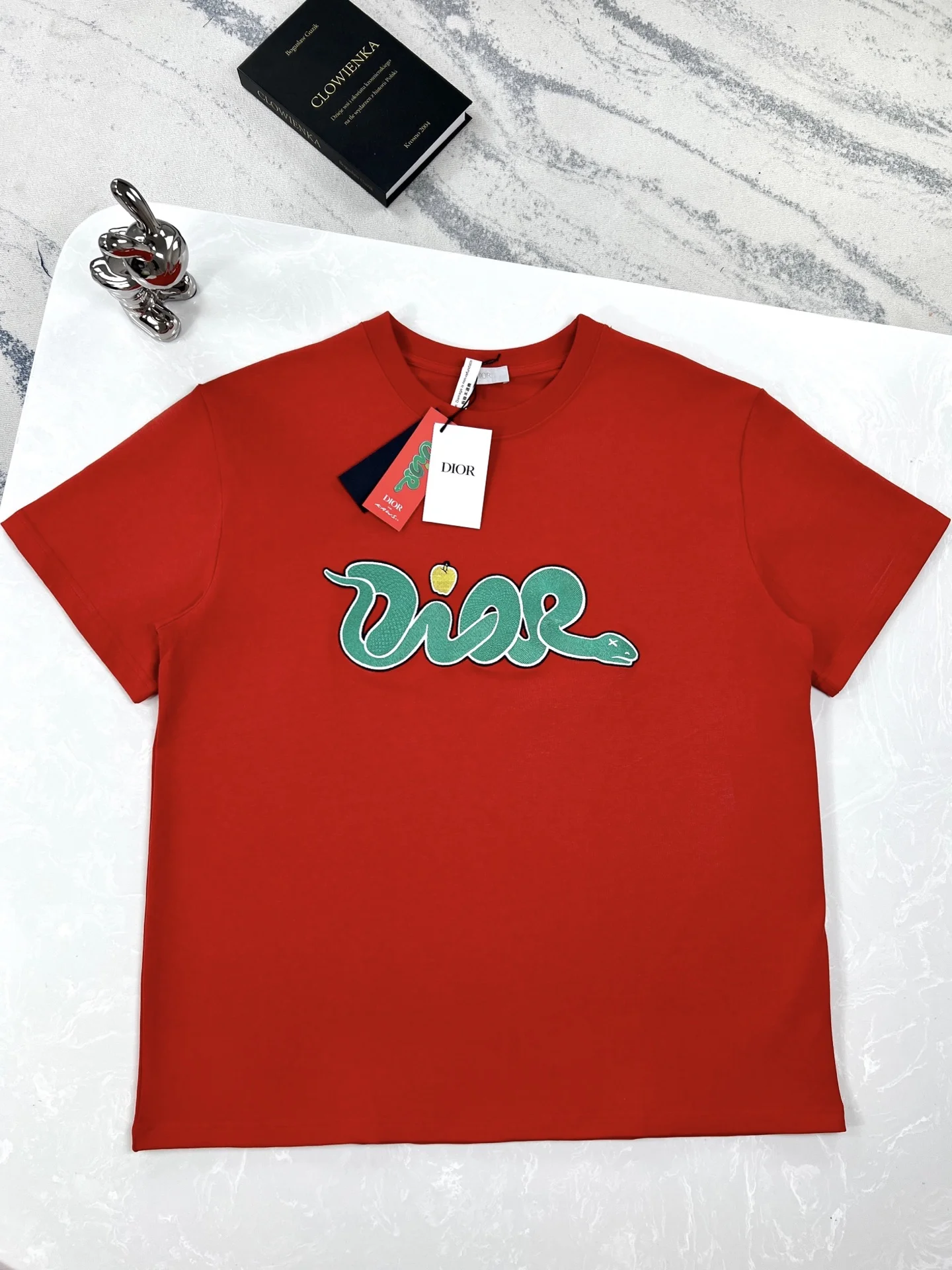 Dior 25 New Snake-Year Red Snake-Logo Embroidered T-Shirt