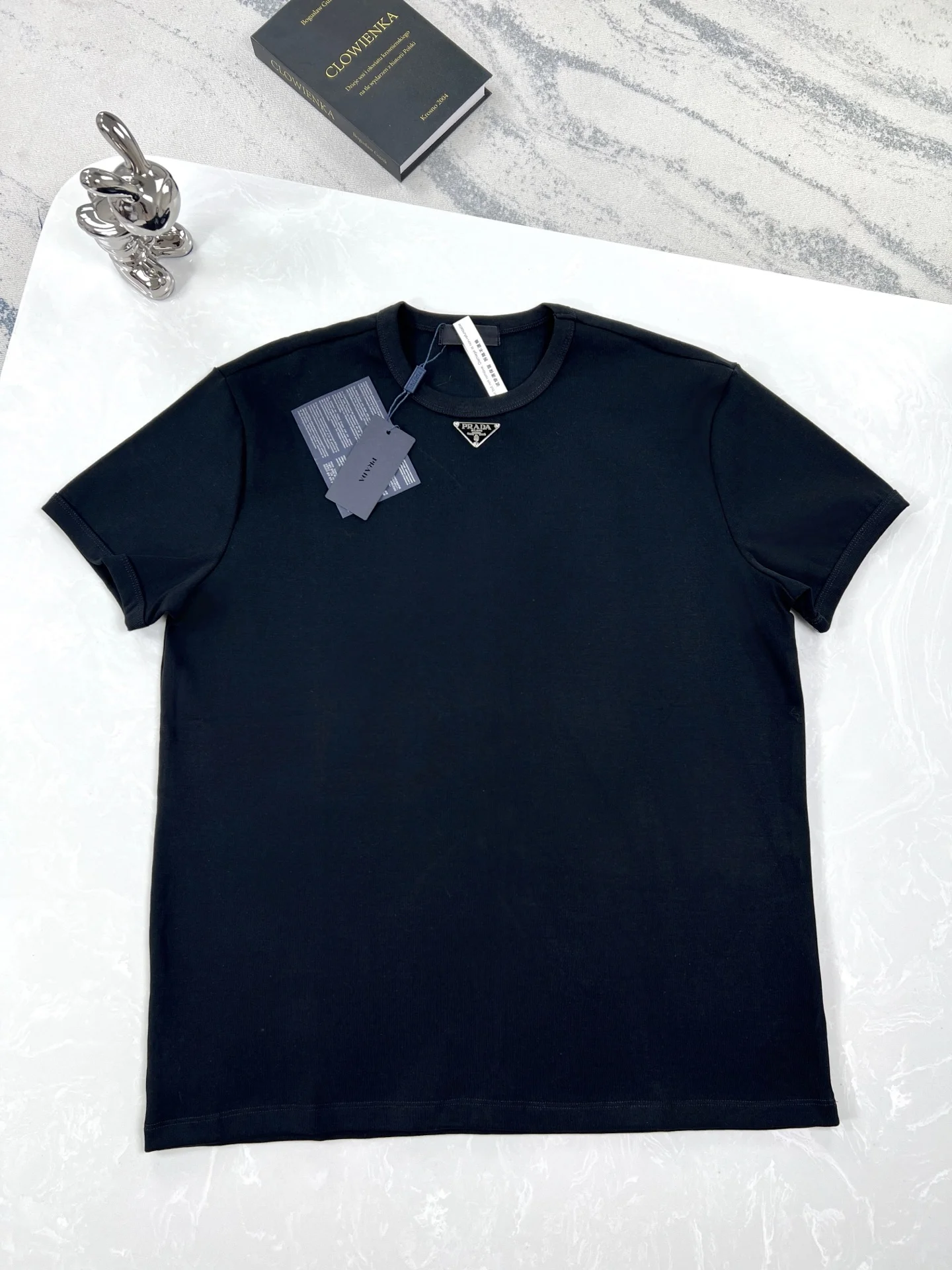 Prada Black Triangle ST-Shirtl Logo Crew Neck T-Shirt