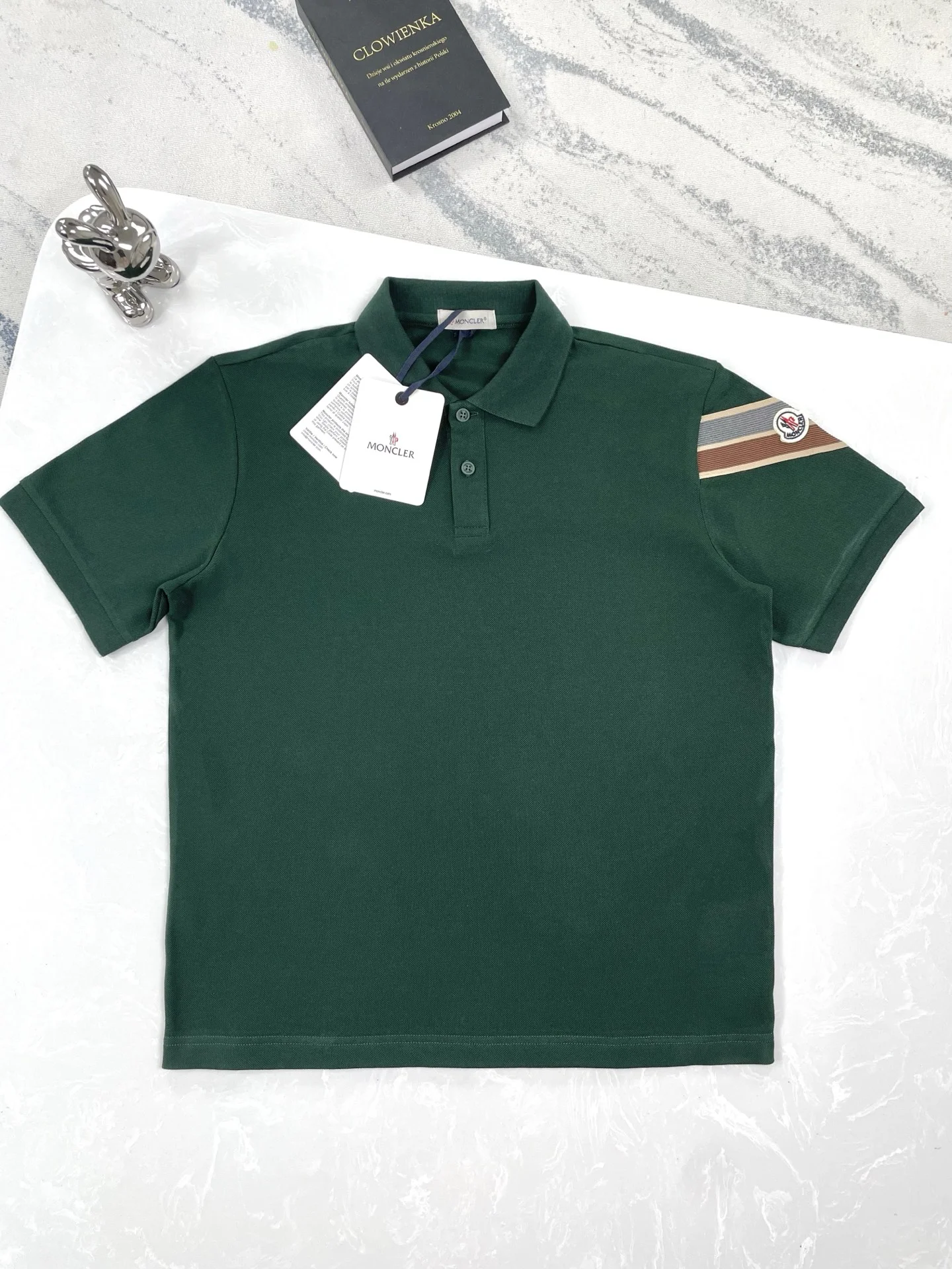 Moncler 25ss Green Cotton Polo (Sleeve Stripe)
