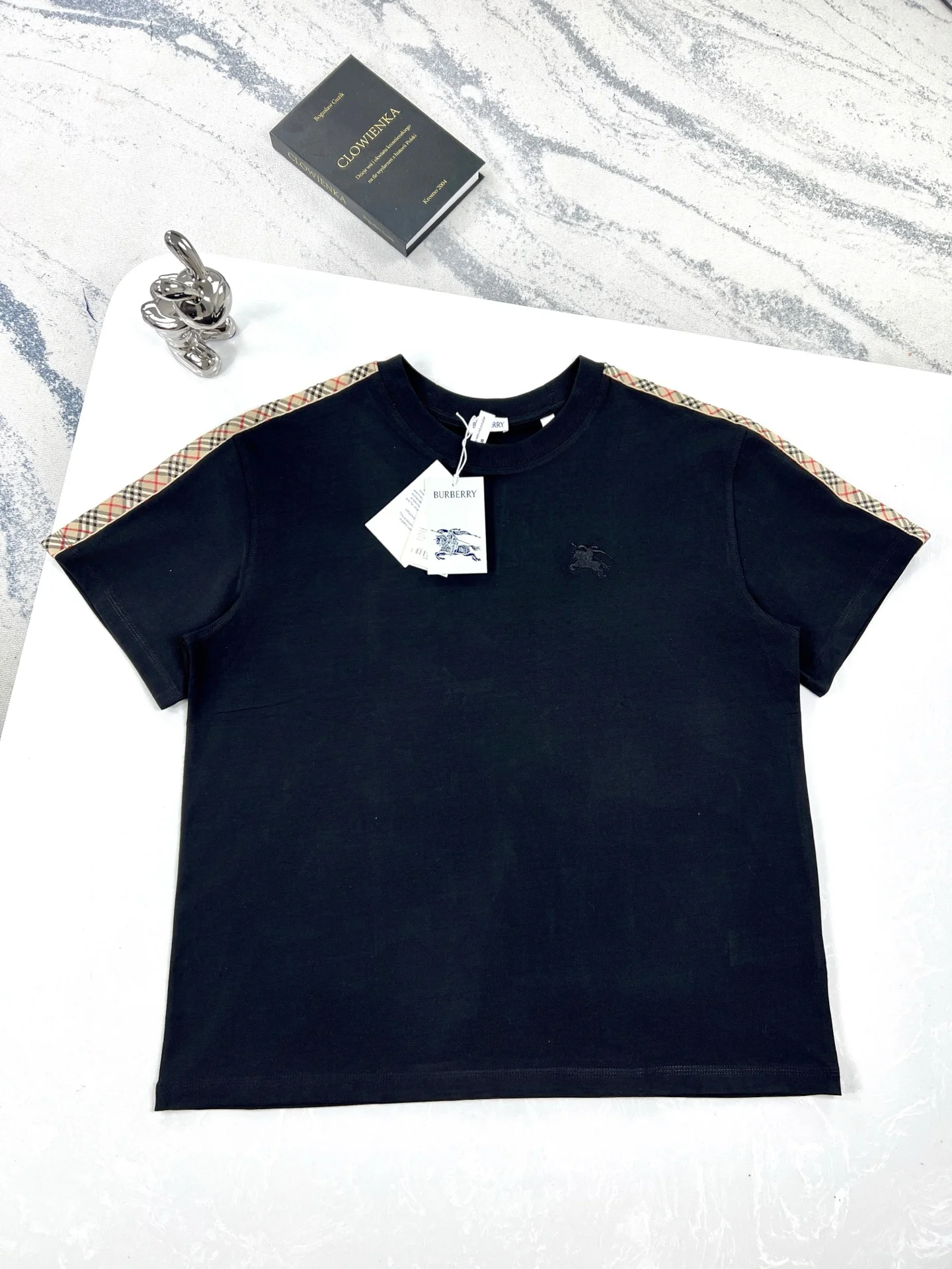 Burberry Black CheckWebbing KnightEmbroidered T-Shirt