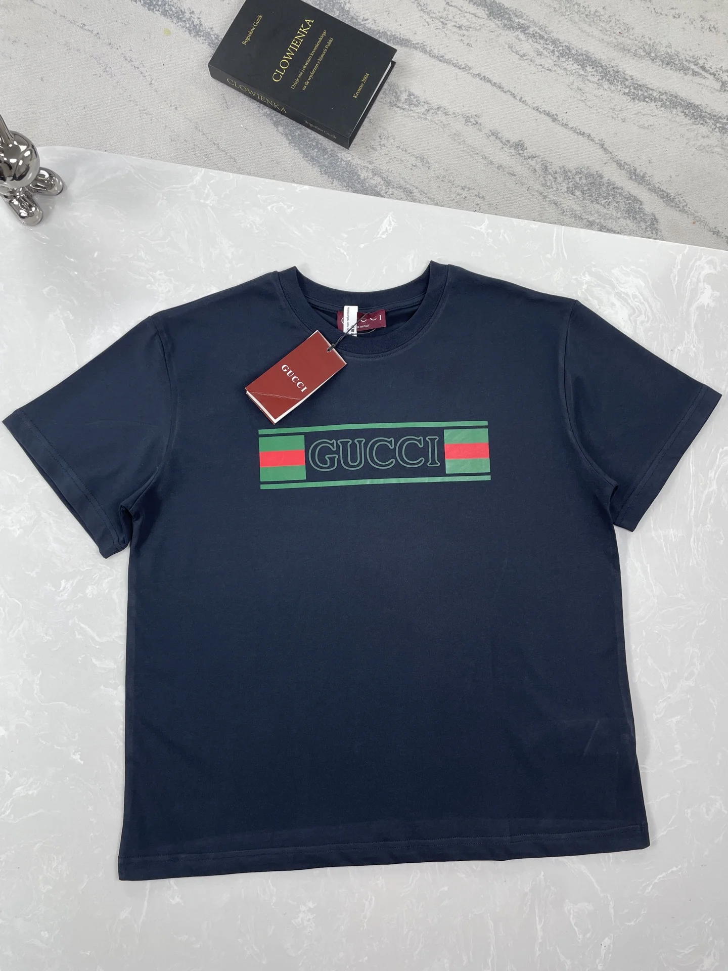 Gucci 25ss Navy Blue Logo-Print Crew Neck T-Shirt