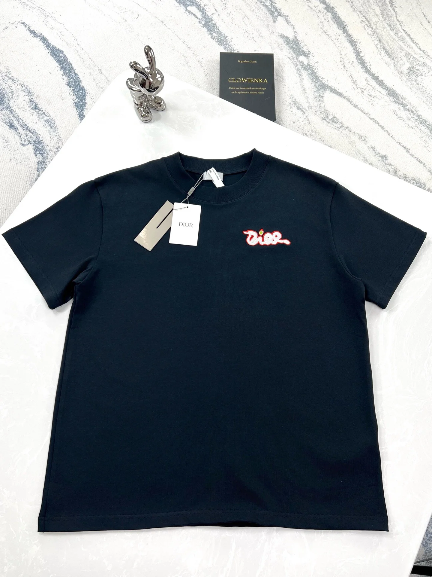 Dior 25 Snake-Year Embroidered Logo Black T-Shirt