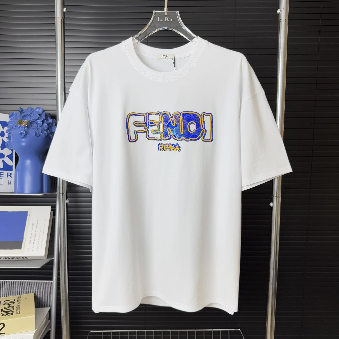 Fendi White 3M Logo Embroidered Crewneck T-Shirt