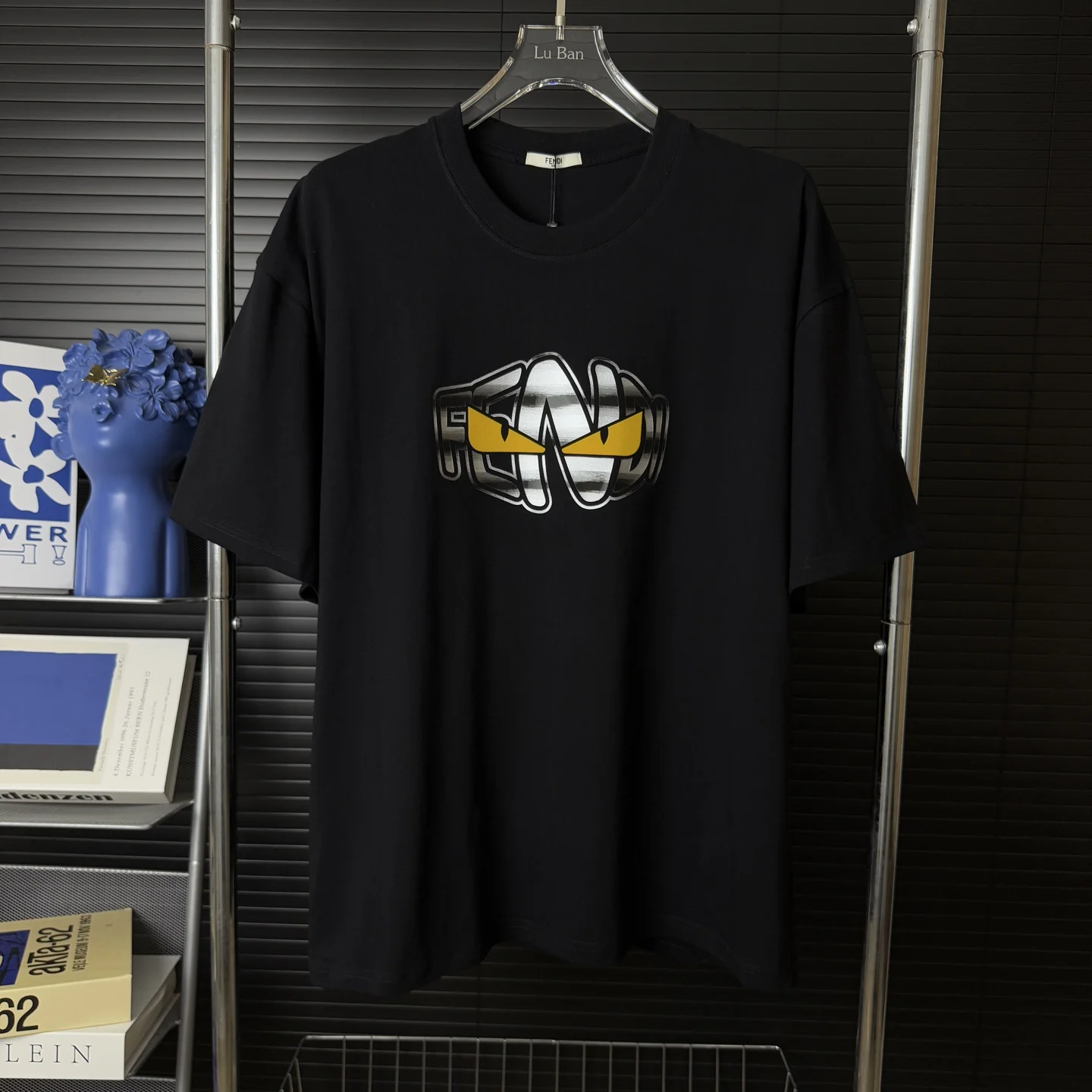 Fendi Black Laser Gradient Logo Crew Neck Cotton T-Shirt