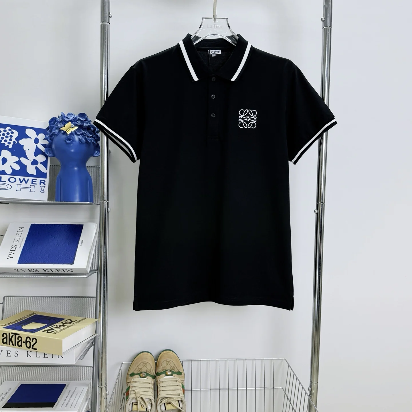 Loewe 2025SS Black Classic Logo Embroidered Polo