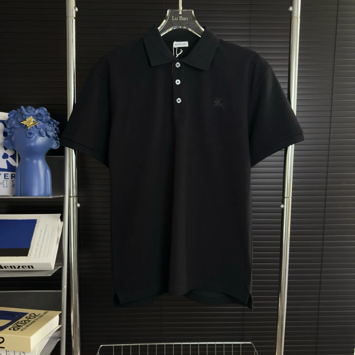 Burberry Black SS Embroidered Knight Logo Polo