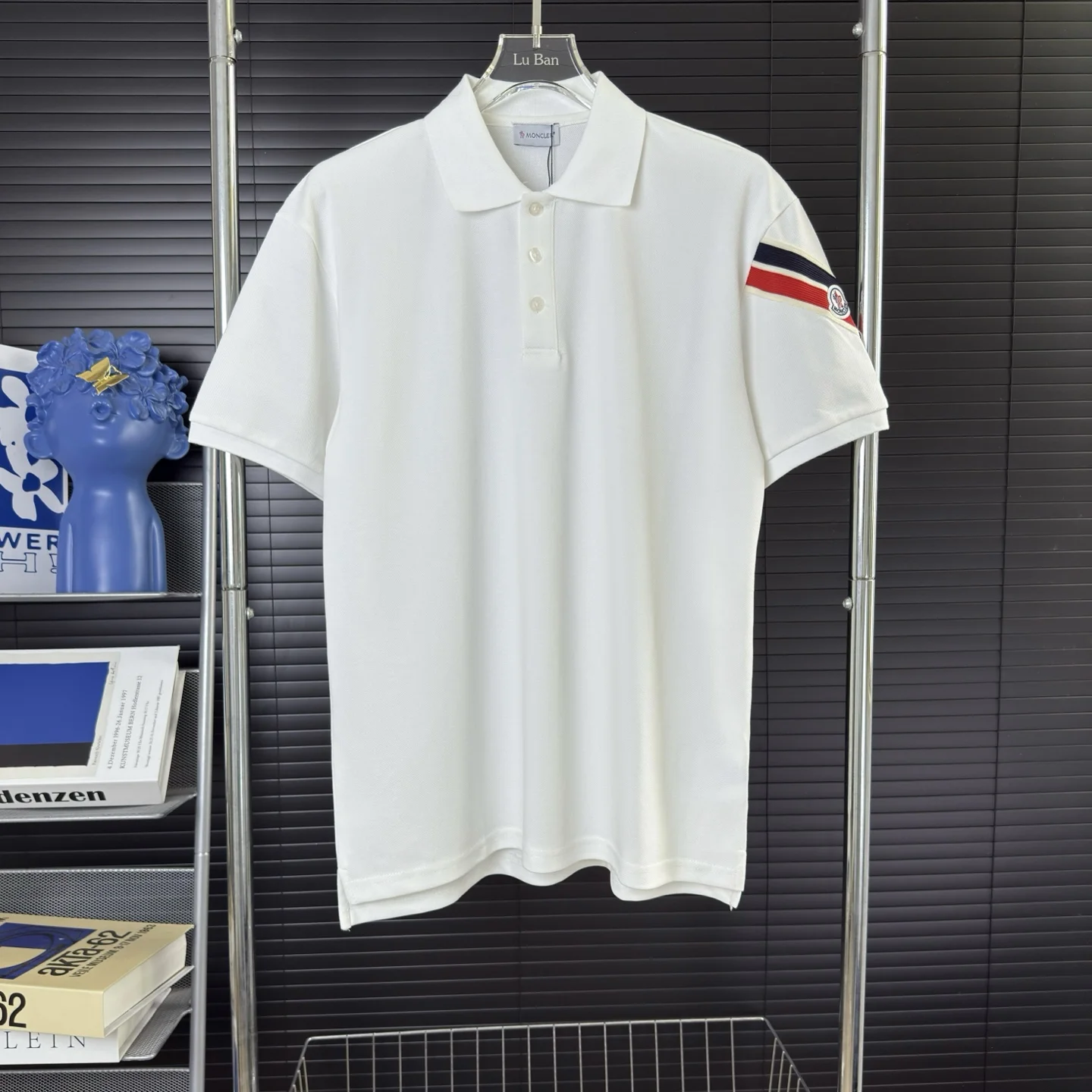Moncler White Polo Shirt With Sleeve Webbing Badge Custom Logo