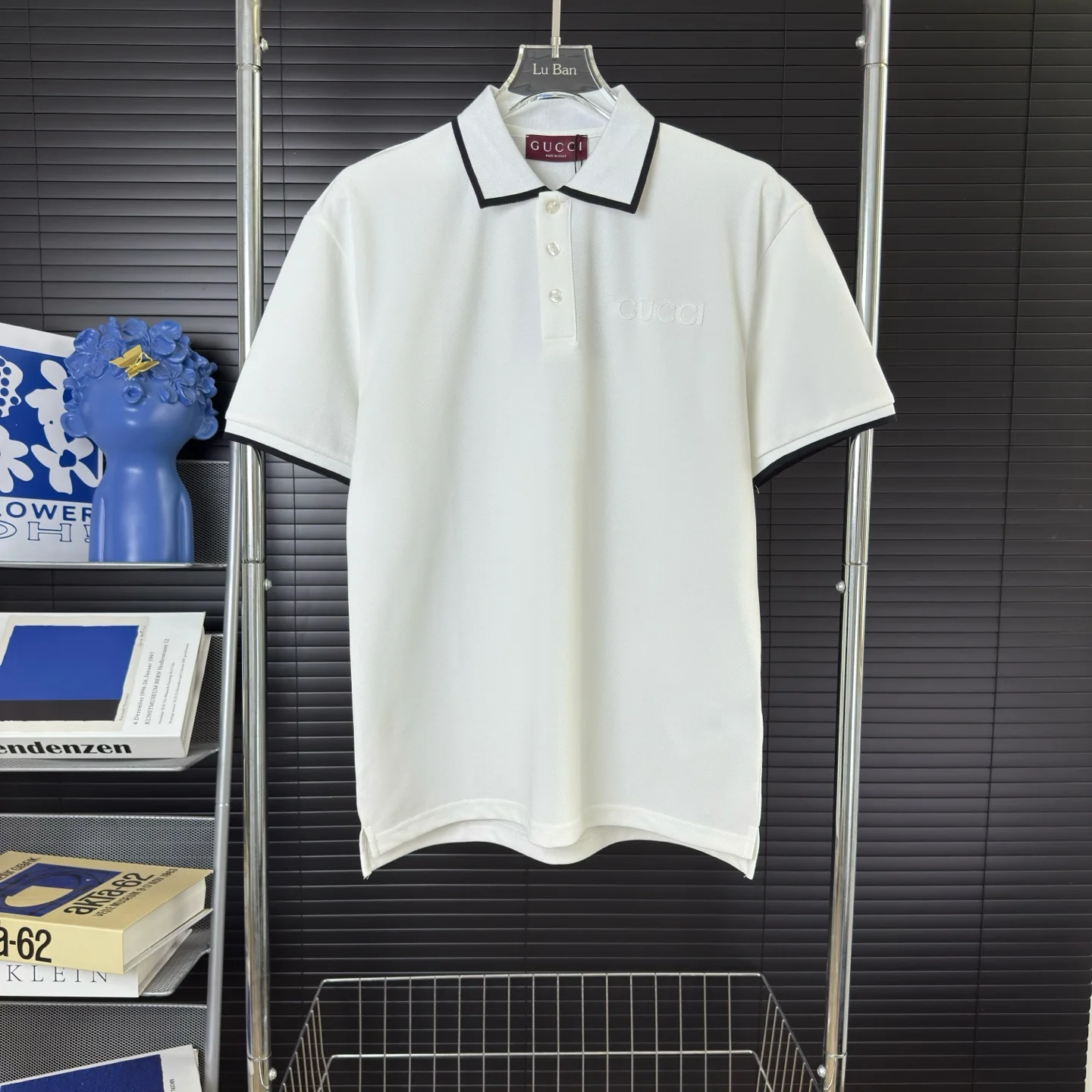 Gucci White SS Polo WithLetter Embroidery, B&W Collar