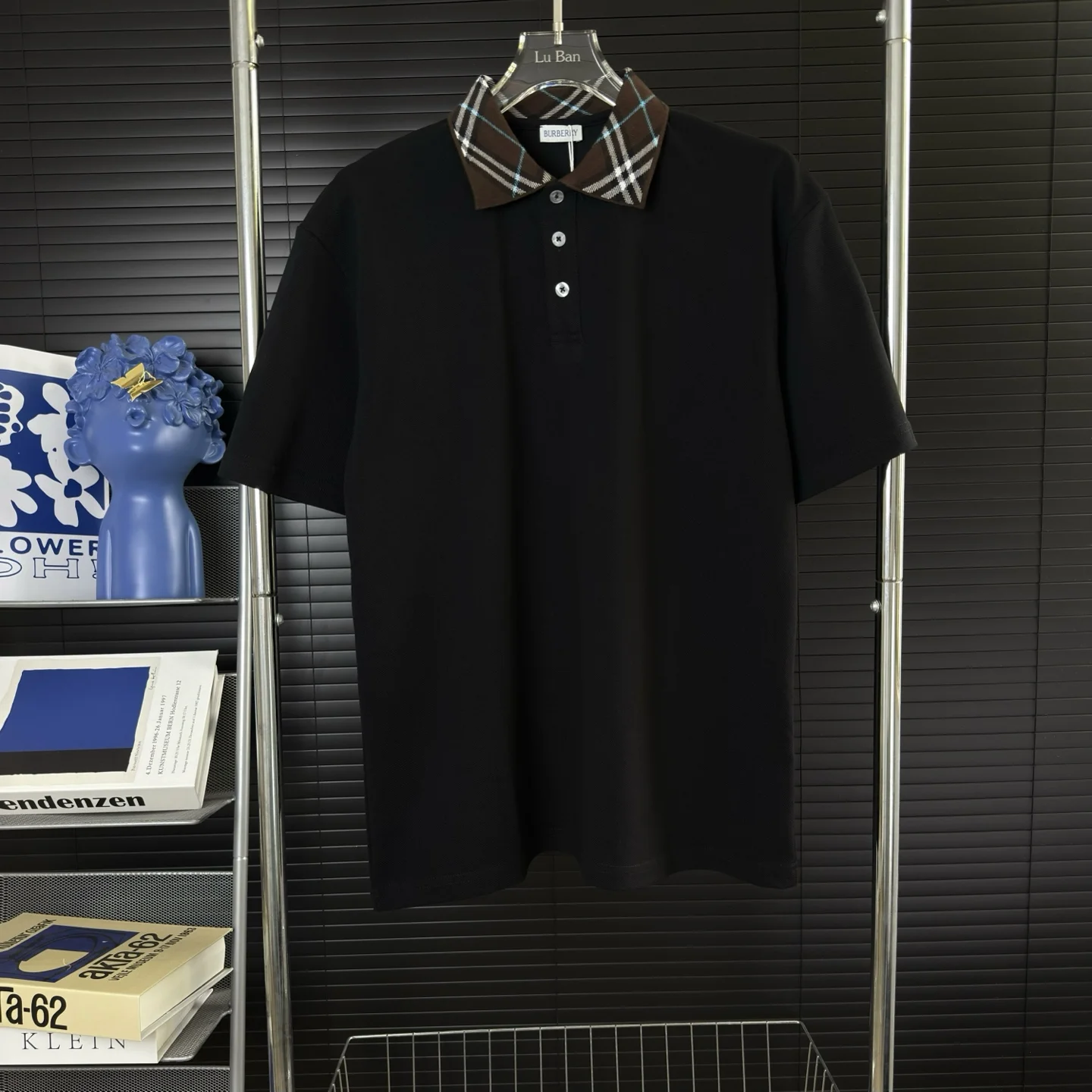 Burberry Black Plaid Collar SS Casual Polo