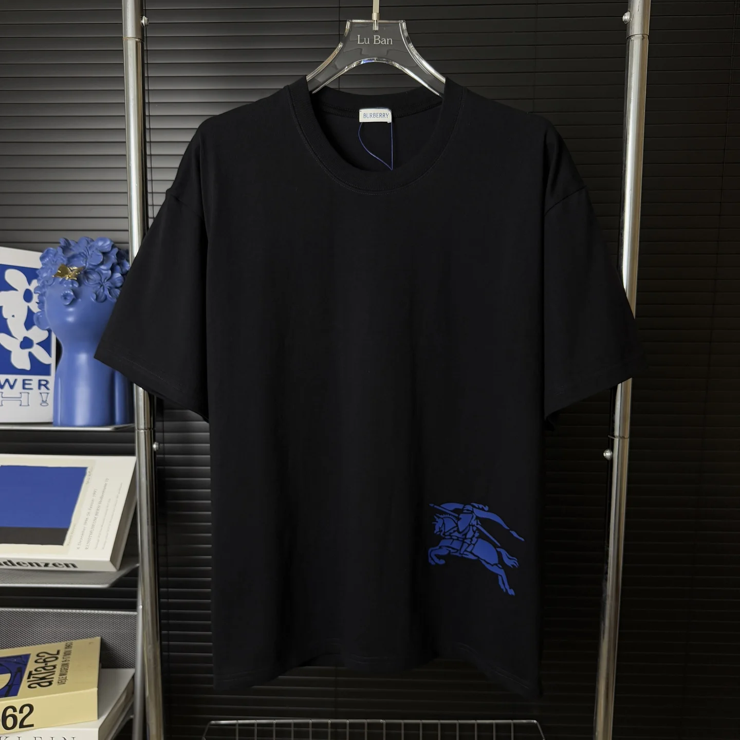 Burberry Black T-Shirt Blue Knight Horse Print