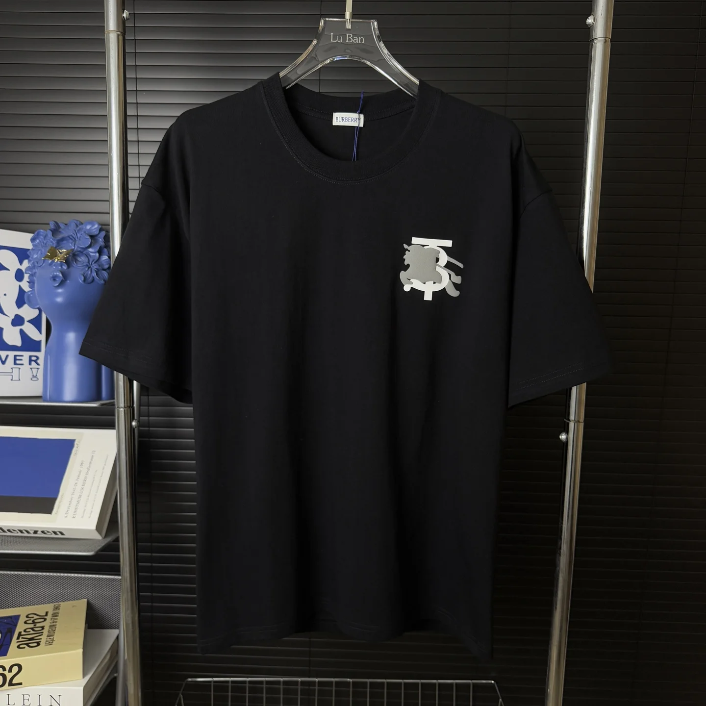 Burberry Black Flocked Foam Warhorse 3D Logo Crew Neck T-Shirt