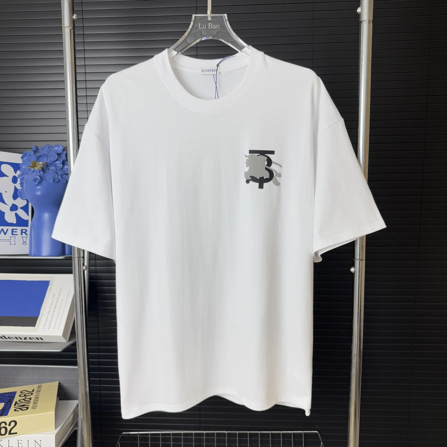 Burberry White Flocked Foam Horse 3D Logo Crew Neck T-Shirt